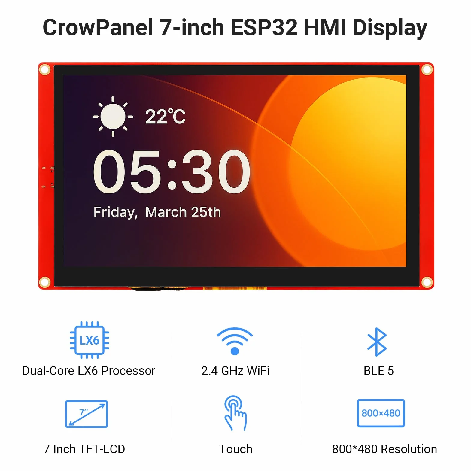 ELECROW Wyświetlacz ESP32, ESP32-S3 CrowPanel Basic 7-calowy ekran dotykowy 800x480 HMI IPS z ekranem dotykowym 240 MHz ESP32-S3 odpowiedni do projektu ESPHome/Home Assistant