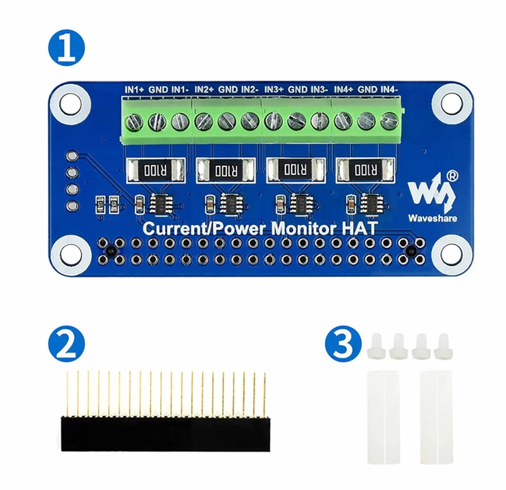 Waveshare 4-ch Current Voltage Power Monitor HAT do Raspberry Pi I2C SMBus