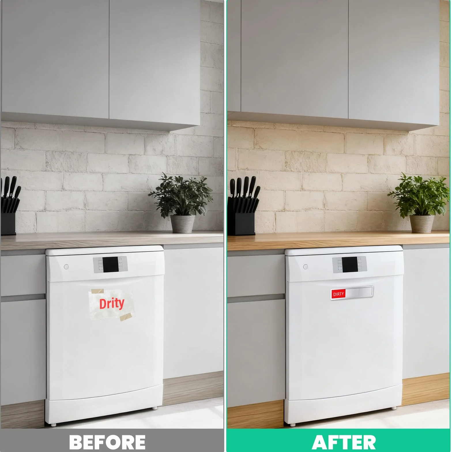 Czysty / brudny szyld przesuwny, do zmywarki do naczyń, znak Clean Dirty Dishwasher, do zmywarki do naczyń, z magnetycznym zamknięciem
