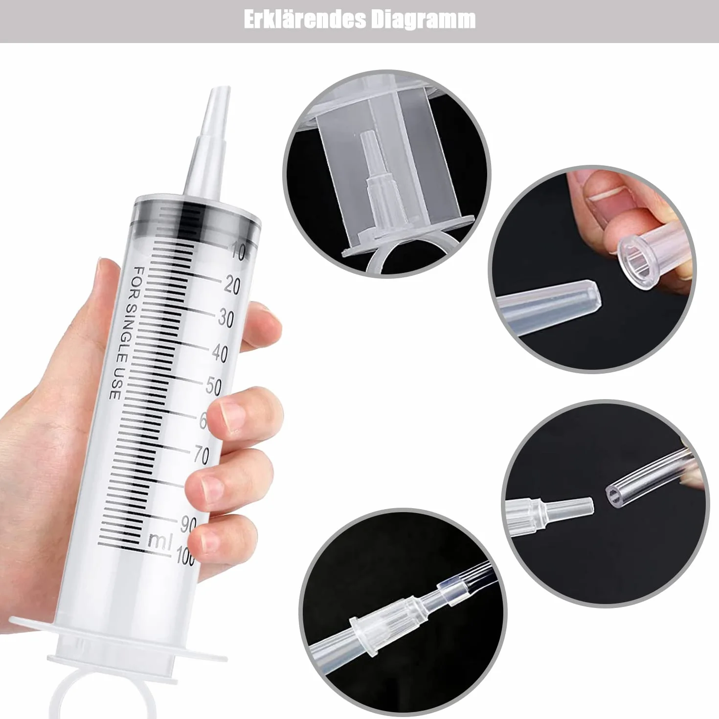 Strzykawka z tworzywa sztucznego, 2 sztuki 150 ml, zestaw strzykawek z wężem do laboratoriów naukowych, fabryk i do codziennego użytku