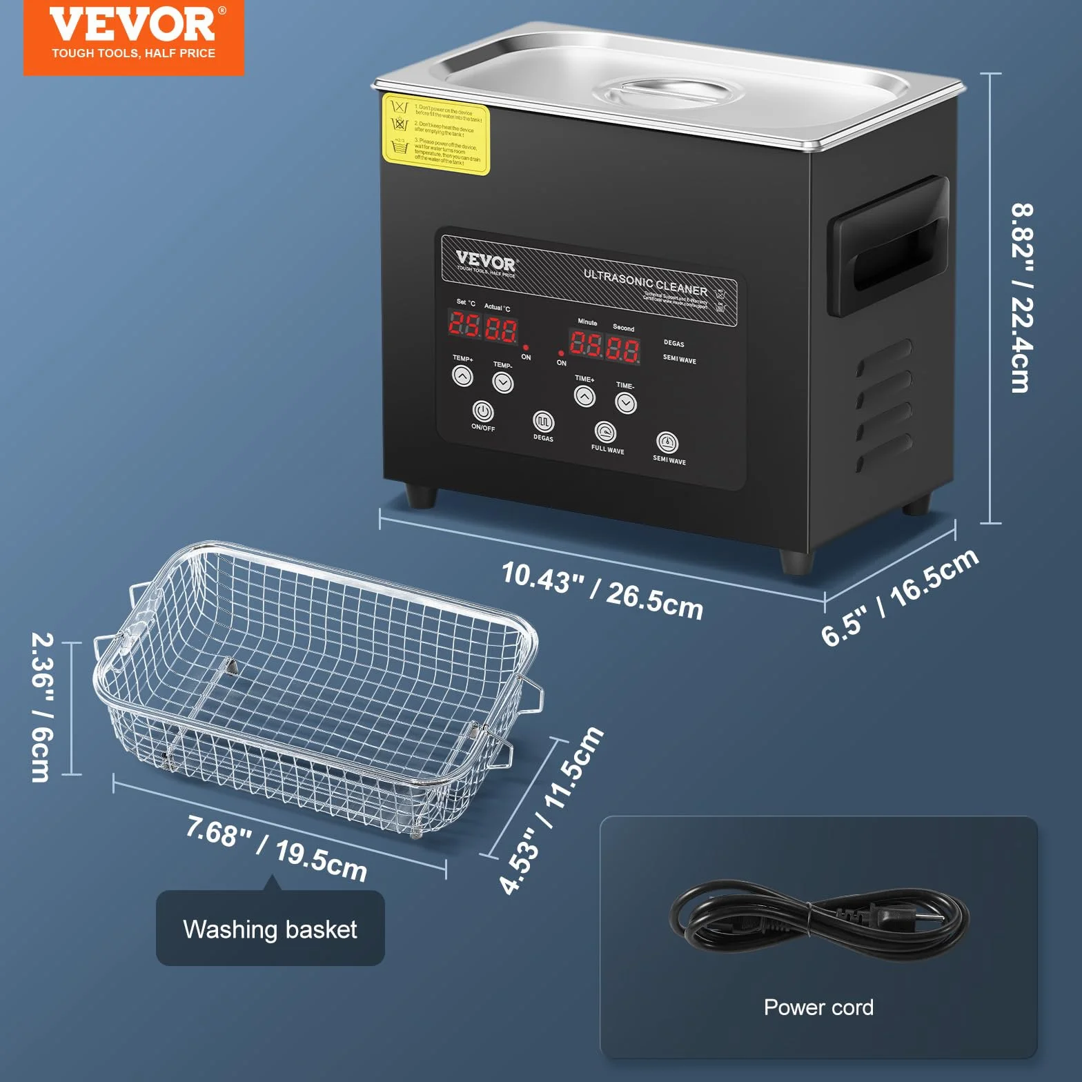 VEVOR Ultradźwiękowy odkurzacz 3L 120W 40kHz cyfrowa maszyna czyszcząca z zegarem i grzejnikiem