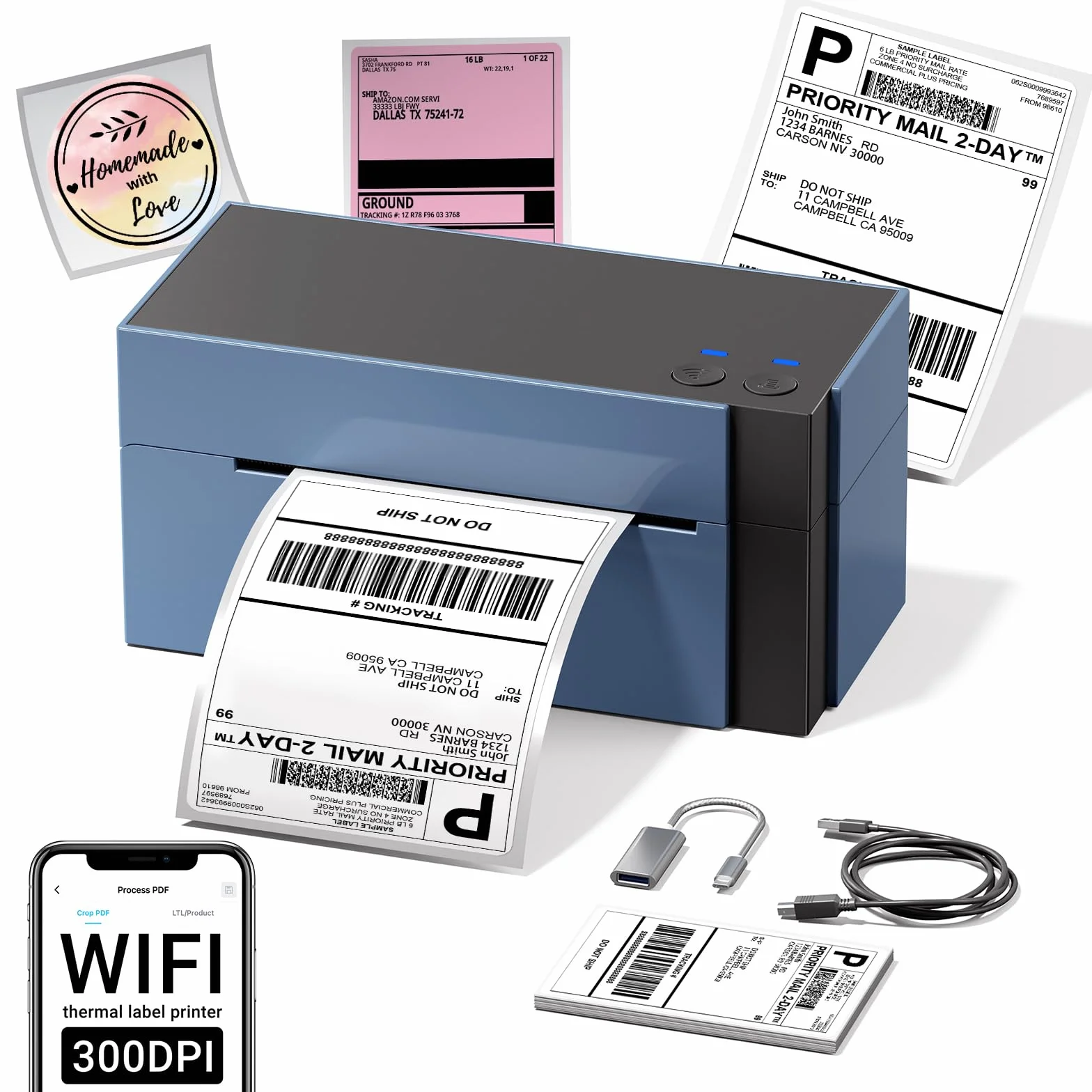 Phomemo Drukarka etykiet WiFi 344WF 4x6 do kodów kreskowych UPS eBay Etsy Shopify Amazon