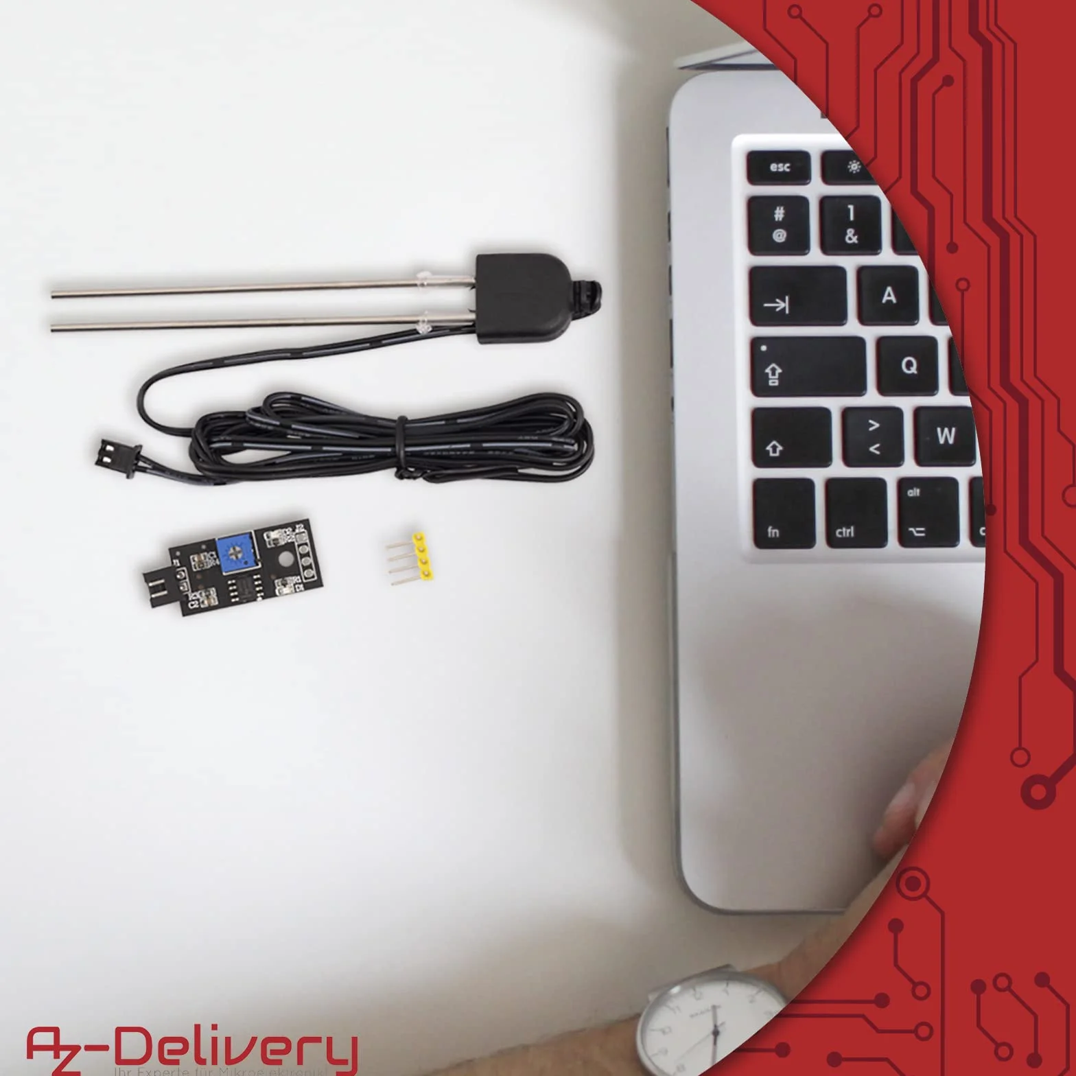 AZDelivery czujnik wilgotności gleby, detektor wilgoci i miernik wilgotności roślin z odporną na korozję sondą do automatycznego systemu nawadniania kompatybilny z Arduino i Raspberry Pi
