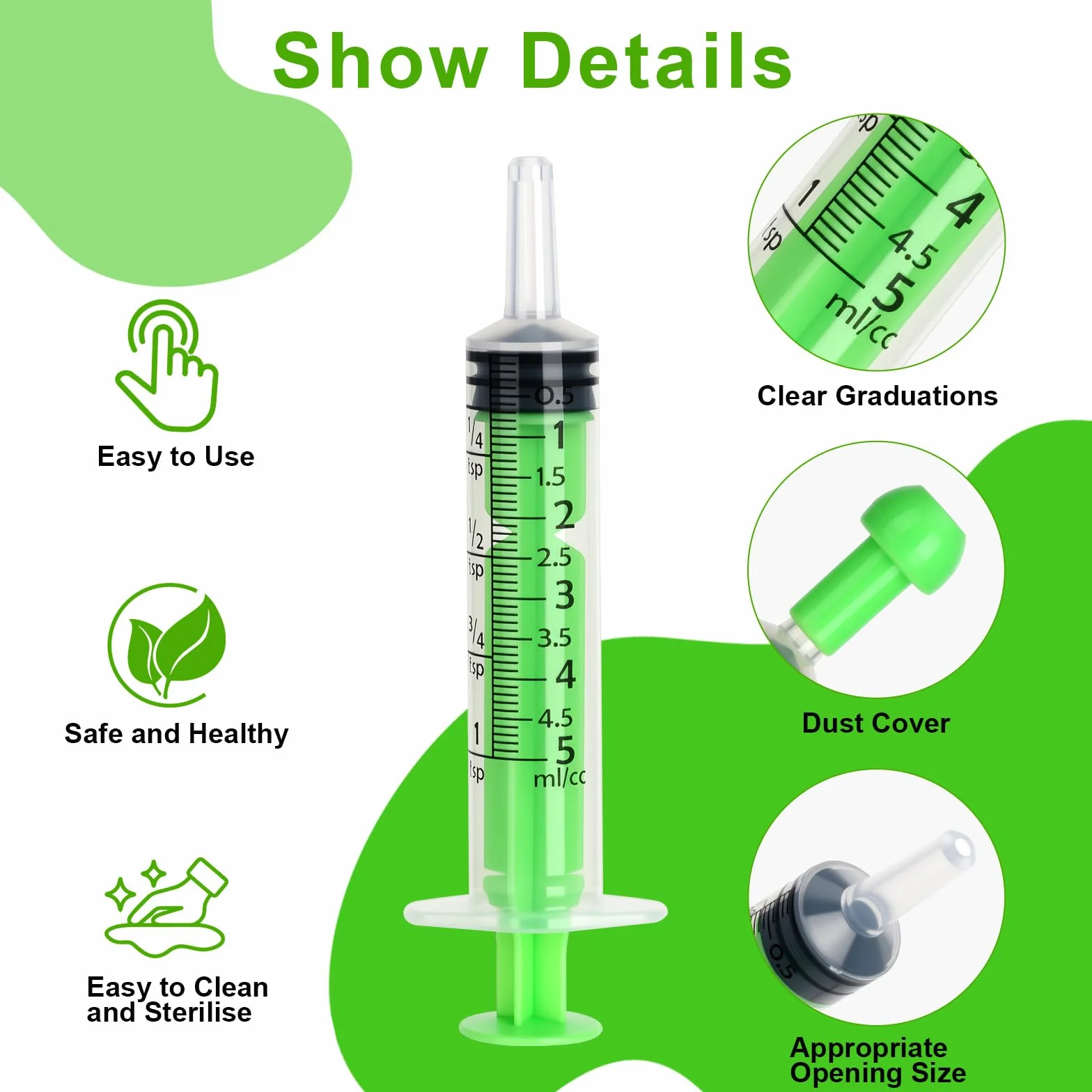 Strzykawki 5 ml – 10 sztuk strzykawek z pokrywką, strzykawka bez igły, strzykawka z tworzywa sztucznego, strzykawka dozująca, do laboratorium, roślin, oleju silnikowego lub płynu hamulcowego