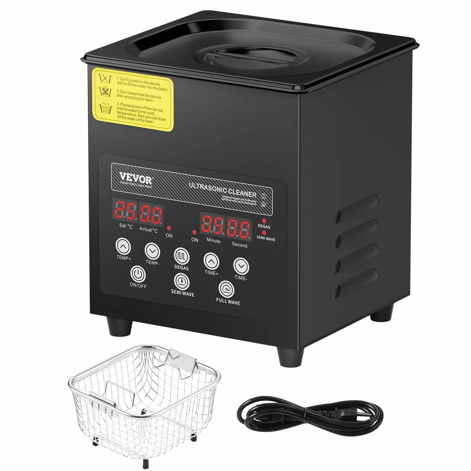 VEVOR Ultradźwiękowa myjka ultradźwiękowa 2 l 60 W 40 kHz cyfrowa ultradźwiękowa maszyna czyszcząca z trybem delikatnym i ulepszonym odgazowywaniem, z podgrzewaczem do biżuterii, okularami, przyborami