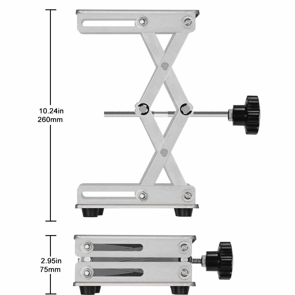Podnośnik nożyczek laboratoryjnych ze stali nierdzewnej 6x6 cali, zakres 75-260 mm