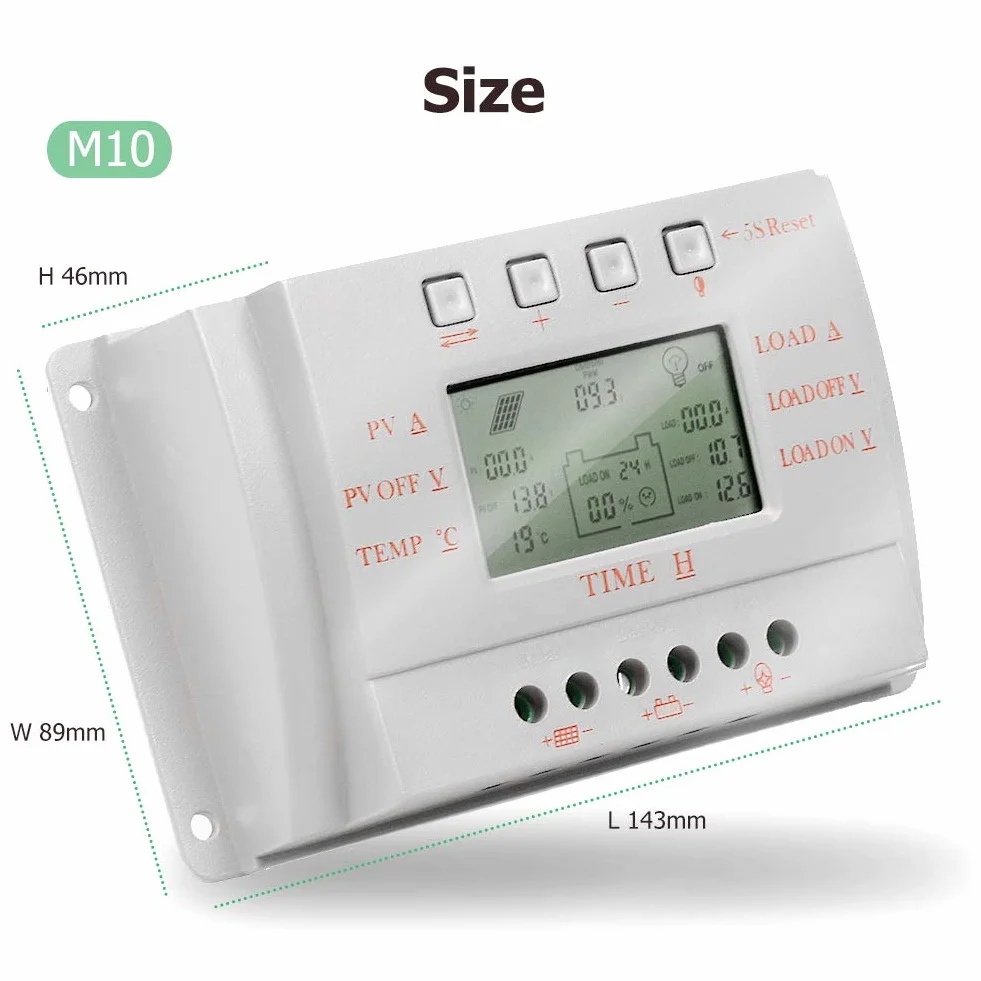 SolaMr 10A Solar Charge Controller 12V/24V Auto Identification Intelligent Regulator z wyświetlaczem LCD M10