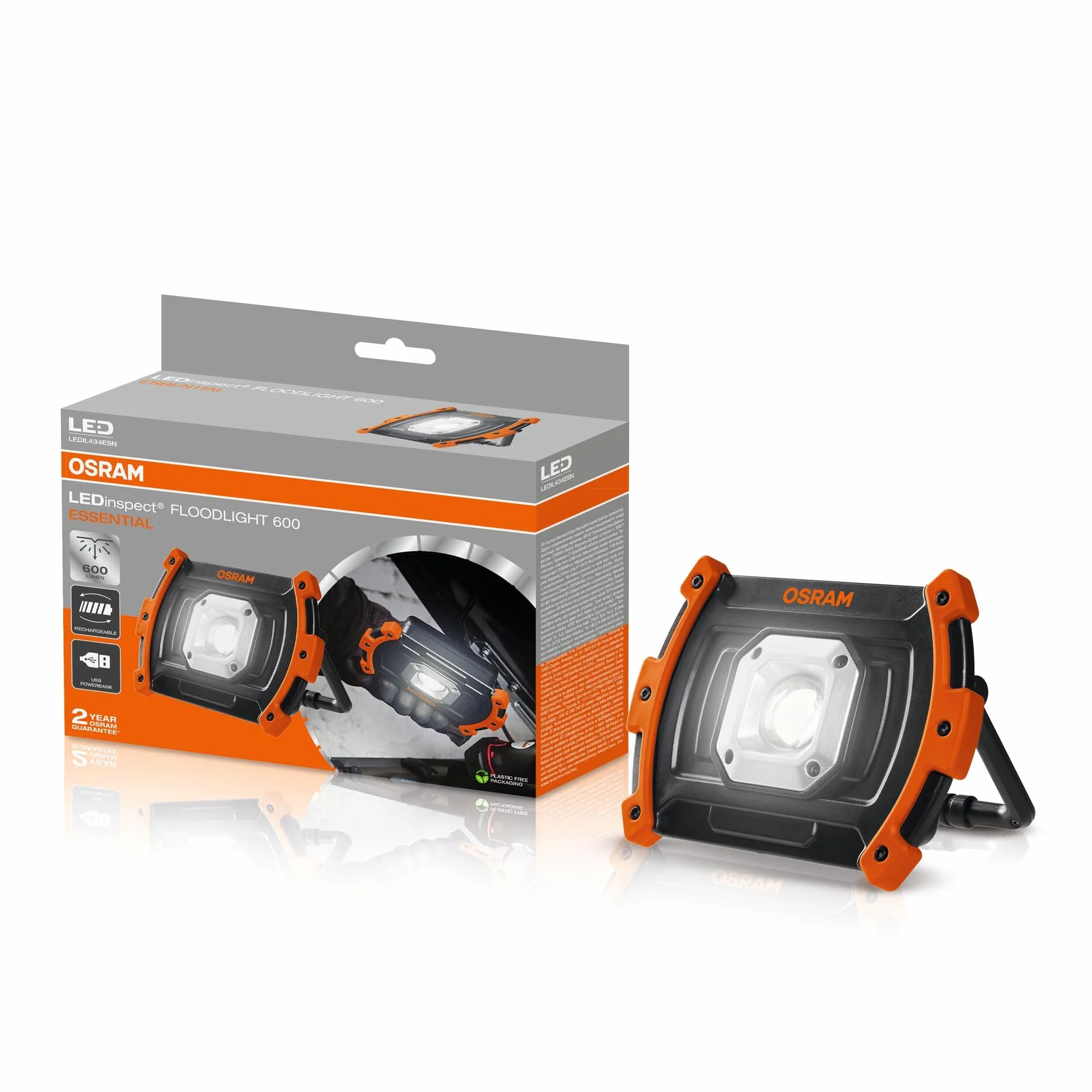 OSRAM FLOODLIGHT 600 ESSENTIAL, do 600 lm, wielokątna lampa inspekcyjna LED z możliwością ładowania