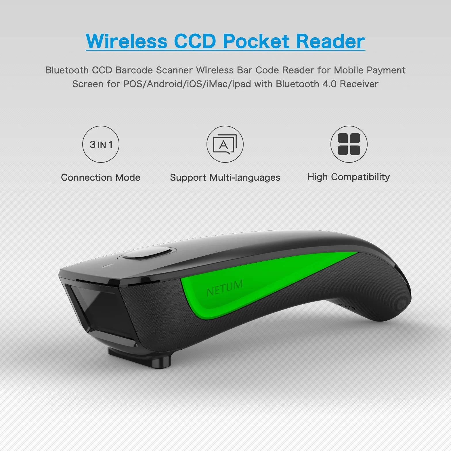 NETUM C740 bezprzewodowy skaner kodów kreskowych kompatybilny z Bluetooth, mała kieszonkowa skaner USB 1D do zapasów, czytnik obrazów kodów kreskowych do tabletu iPhone iPad Android iOS PC POS