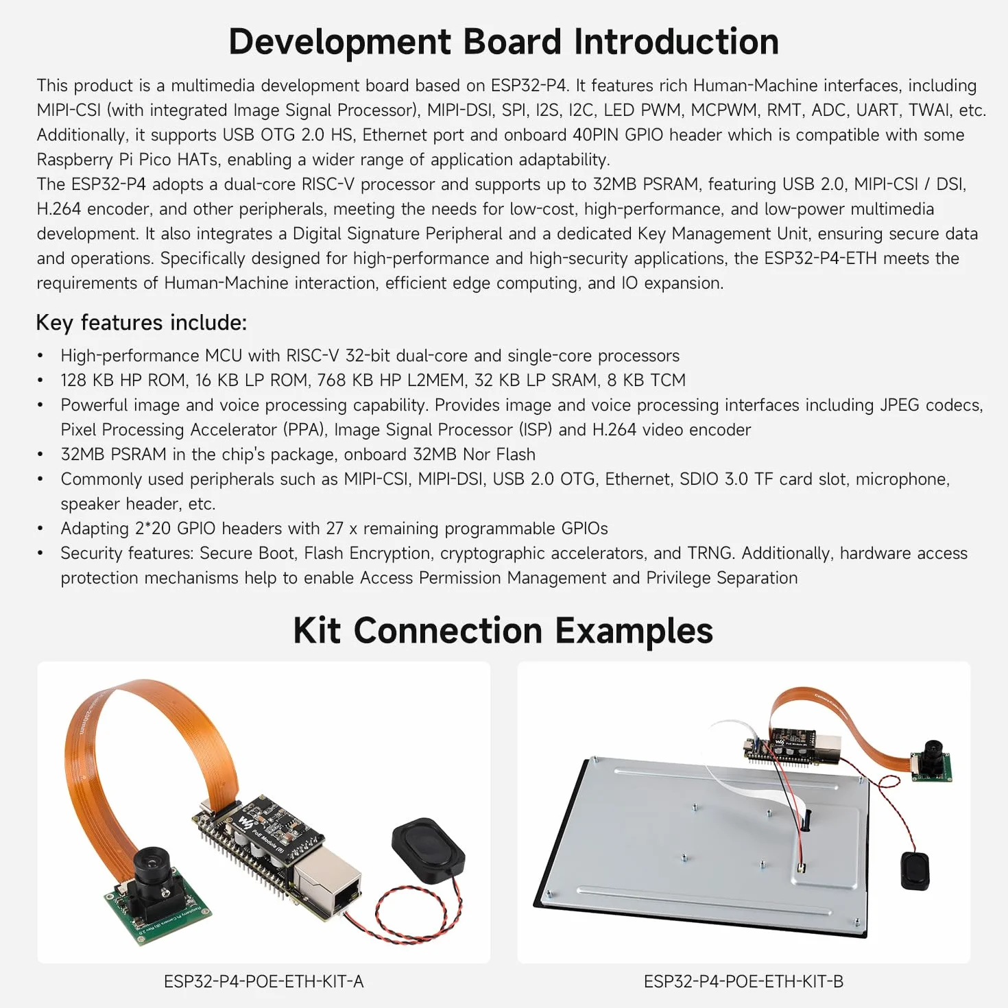 Waveshare ESP32-P4-ETH High-Performance Development Board, Based On ESP32-P4, with 100 Mbps RJ45 Ethernet Port, with Pre-Solder Pin Headers, Bundle with a PoE Module, 3 Items