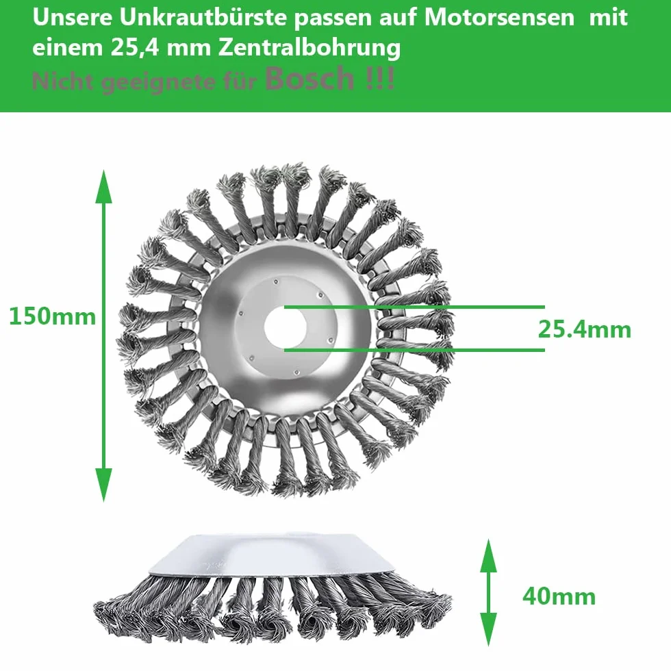 Szczotka do usuwania chwastów, 6 cali, szczotka do dzikich ziół Stihl, szczotka druciana, z akcesoriami montażowymi średnica 150 mm, otwór 25,4 mm