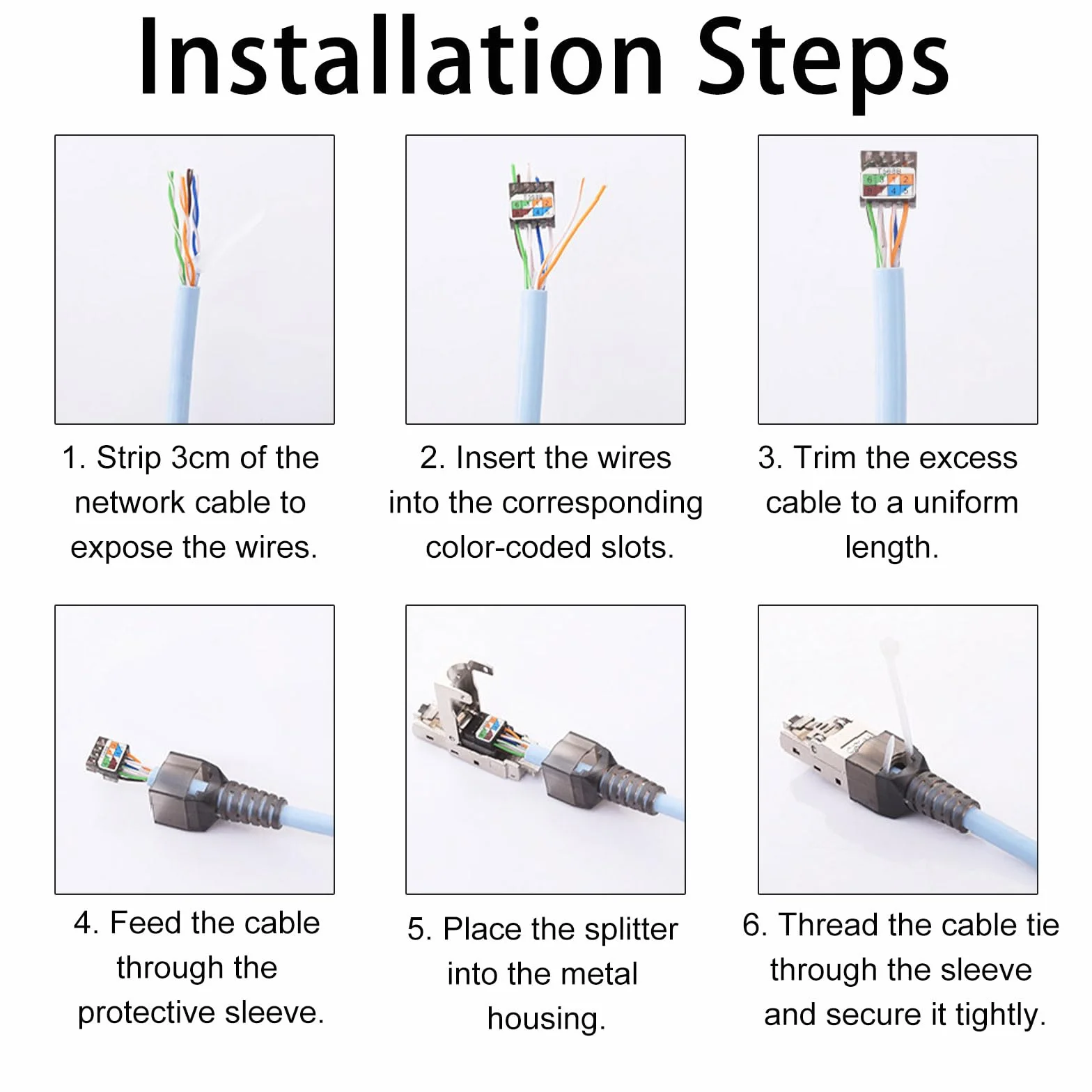Wtyczka RJ45 bez narzędzi, wtyczka sieciowa CAT7, wtyczka LAN do kabli instalacyjnych, CAT 7 RJ45 wtyczka sieciowa, wtyczka zaciskowa do kabla krosowego, CAT7 CAT6