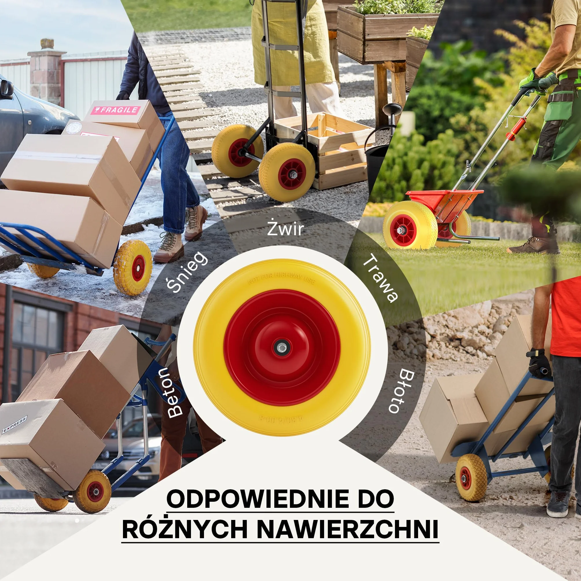 Wiltec Koło do taczki PU 4.8/4.00-8 180 kg 92 x 392 mm poliuretanowe