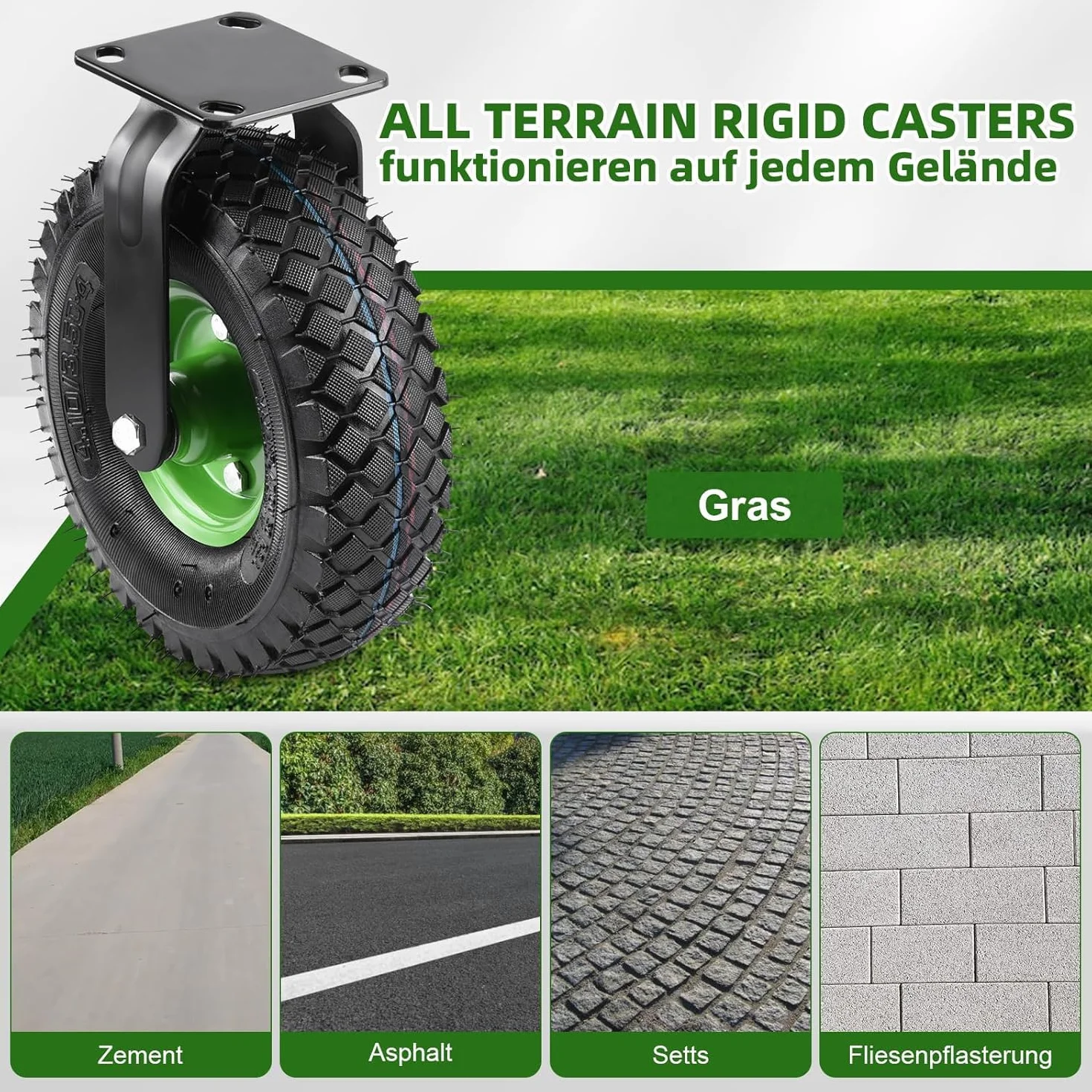 4 kółka skrętne 360° z zestawem hamulcowym Ø 250 x 90 mm, ciche koło pneumatyczne na stalowej feldze, czarne z amortyzacją uderzeń, zestaw wózków transportowych (2 kółka skrętne, 2 kółka skrętne z