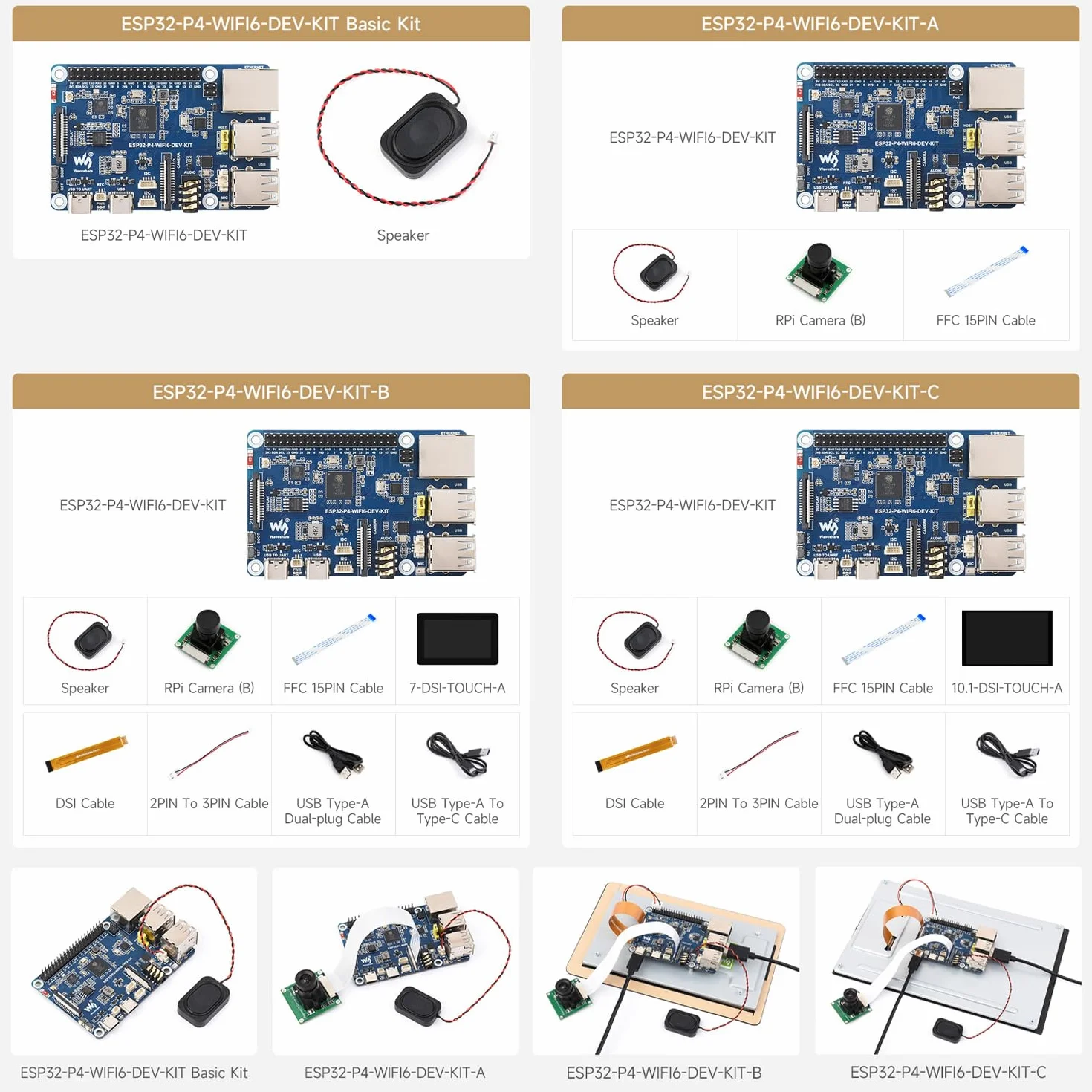 Waveshare ESP32-P4-WIFI6-DEV-KIT High-Performance Development Board, Based on ESP32-P4 & ESP32-C6, Supports Wi-Fi 6, BT 5 & BLE 5, Bundle with Board and Speaker