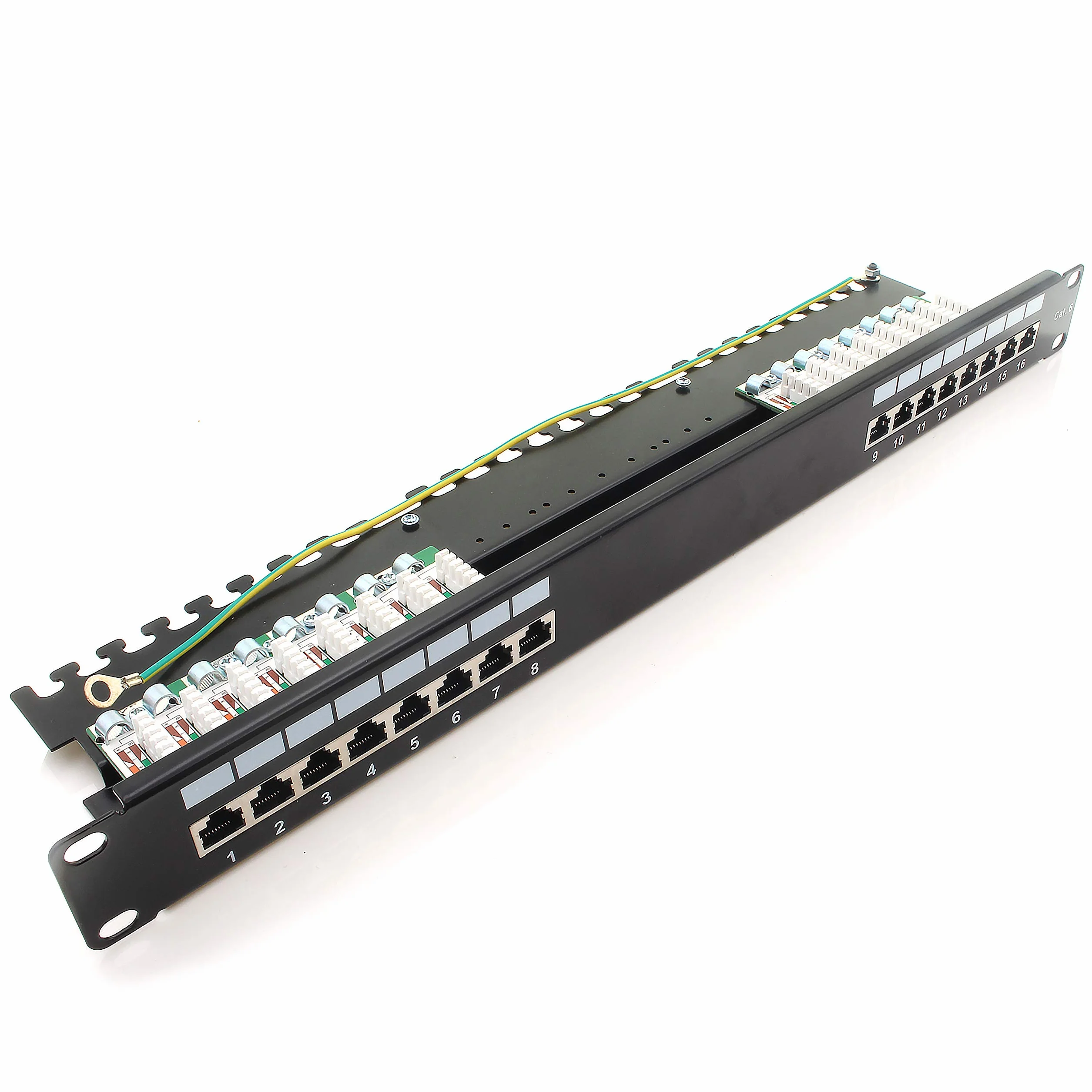 Panel krosowy CAT6 16 port czarny LSA+ RJ45 TIA 568 A/B