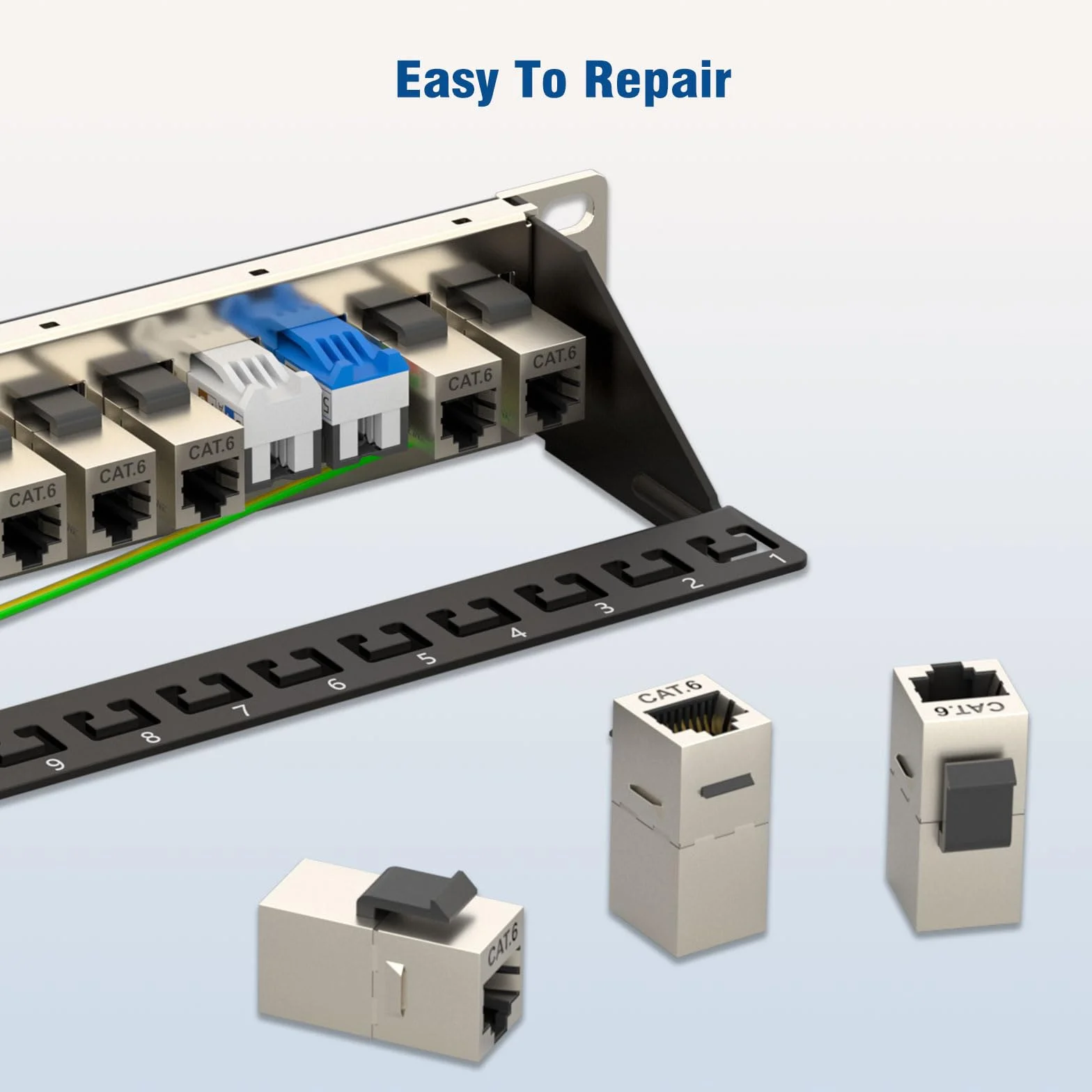 FGB Panel krosowy 1U 24 porty Cat6 RJ45 Keystone 19 cali montowany na ścianie