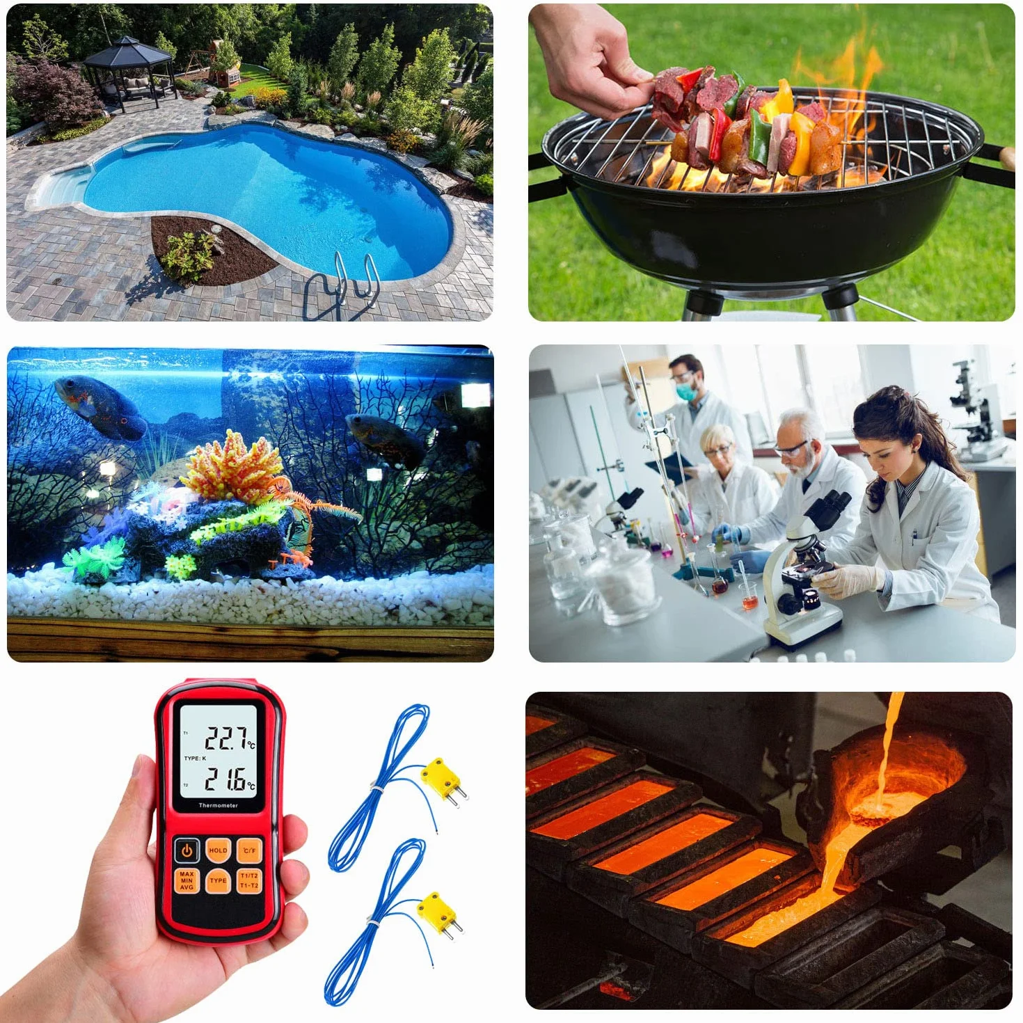 Mengshen Cyfrowy termometr, 2-kanałowy czujnik termopary typu K, miernik temperatury dla typu K/J/T/E/R/N/S, od -200℃ do 1372℃ (-200°F do 340°F)