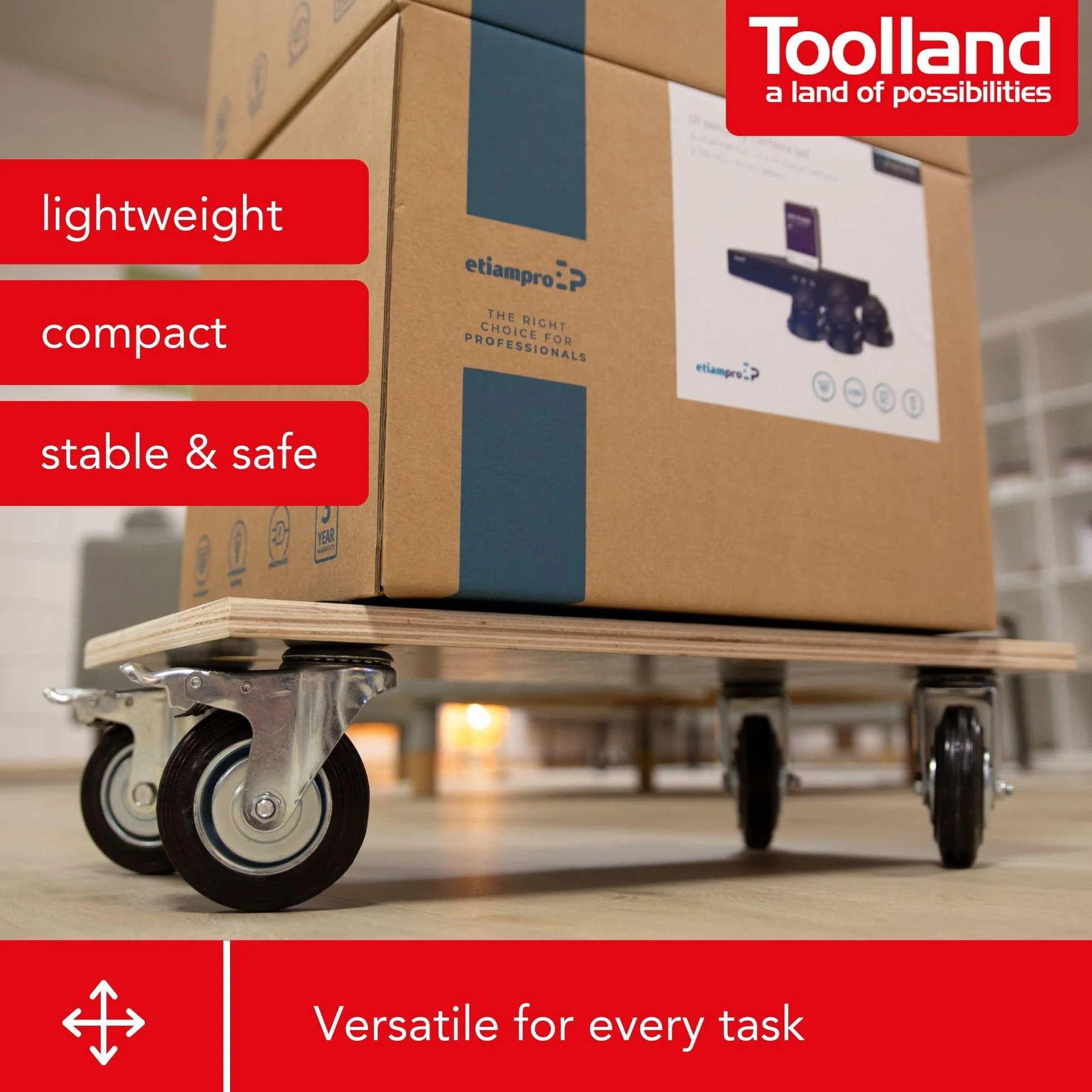 TOOLLAND QT111 hulajnoga transportowa, maks. nośność 400 kg, 575 mm x 300 mm, wymiary 175682