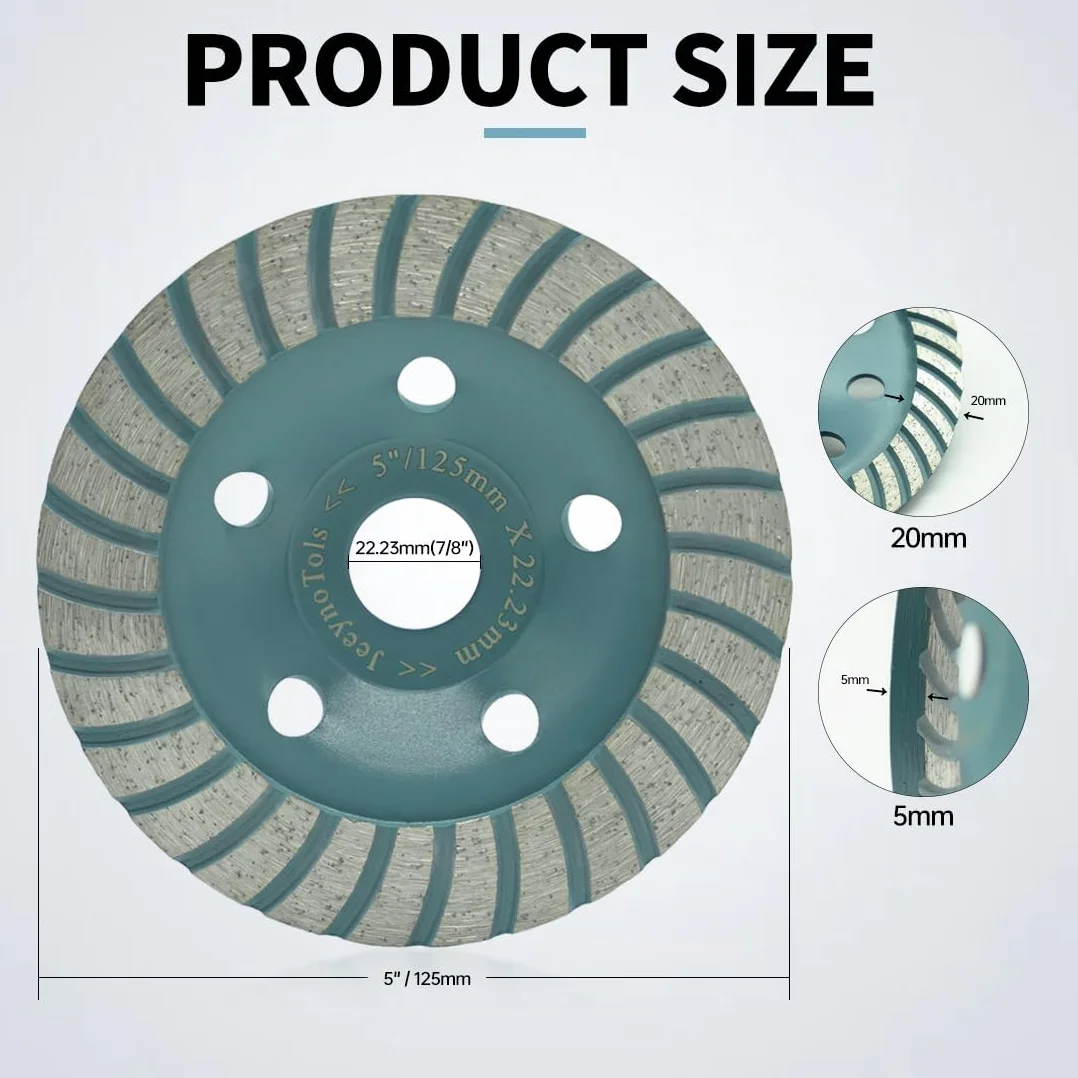 JeeynoTols szlifierka diamentowa 125 mm turbo koło garnkowe do szlifowania betonu granitu