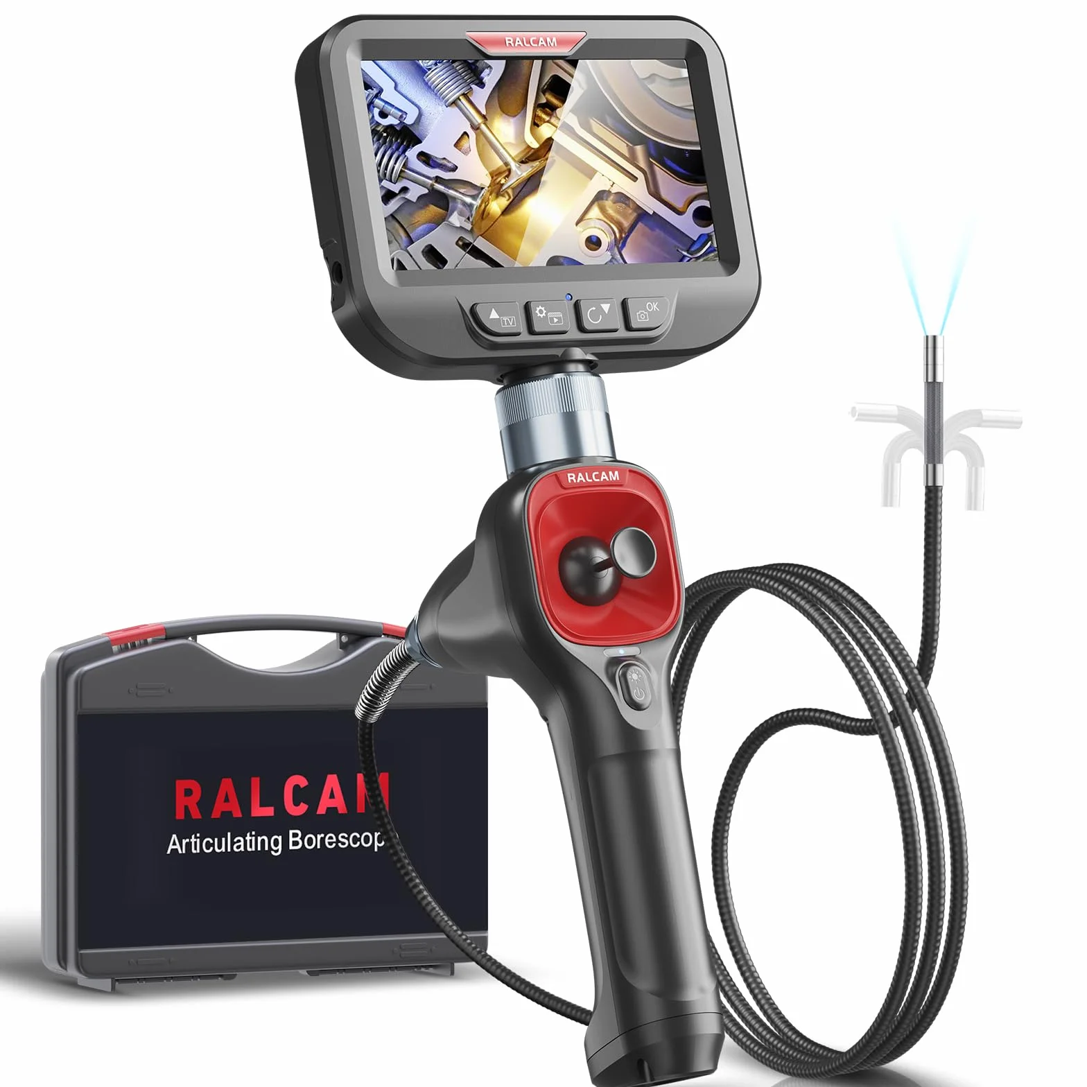 RalcamKamera endoskopowa 6,2 mm, 360° wychylny, 4,3" HD 720p, kamera inspekcyjna ze światłem, 6 diod LED, wodoszczelność IP67, 1 m kanałowa