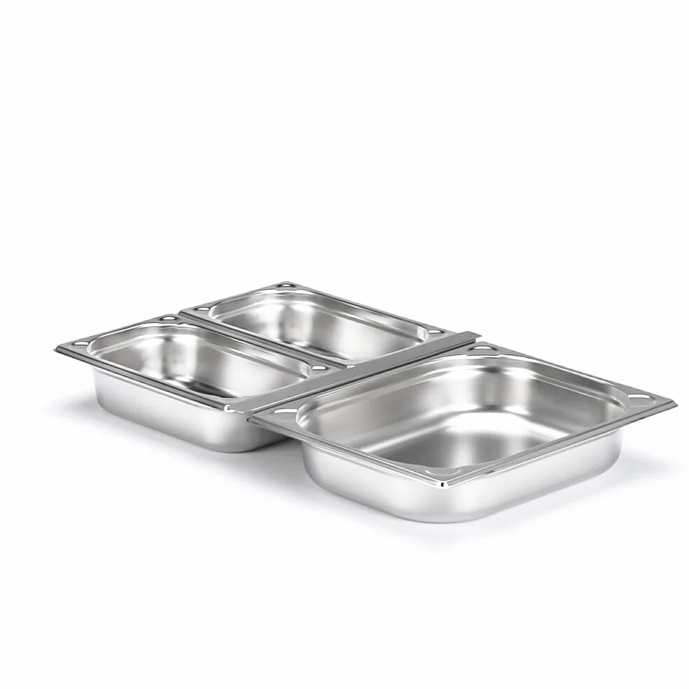 APS GN zestaw pojemników, 4-częściowy stal szlachetna składa się z: - 1 GN 1/2, 4 litry 32,5 x 26,5 cm, głębokość: 65 mm - 2 GN 1/4, 1,8 litra 26,4 x 16,2 cm, głębokość: 65 5 mm - 1 Adapter