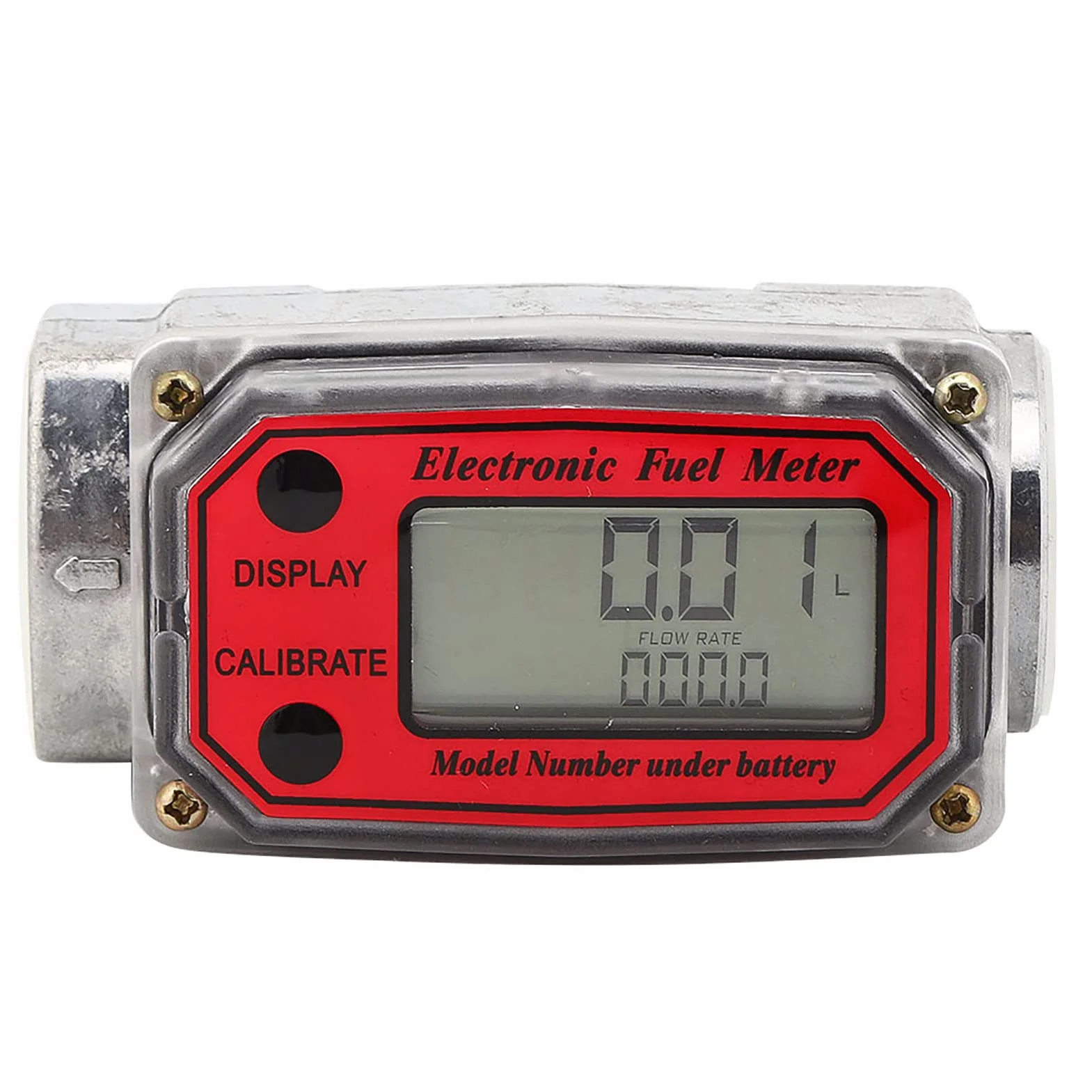 Mini Cyfrowy Przepływomierz Turbinowy Wyświetlacz LCD Miernik Przepływu Pompy do Pomiaru Benzyny Nafty Wysokoprężnej 15-120L 1 "NPT(Czerwony)