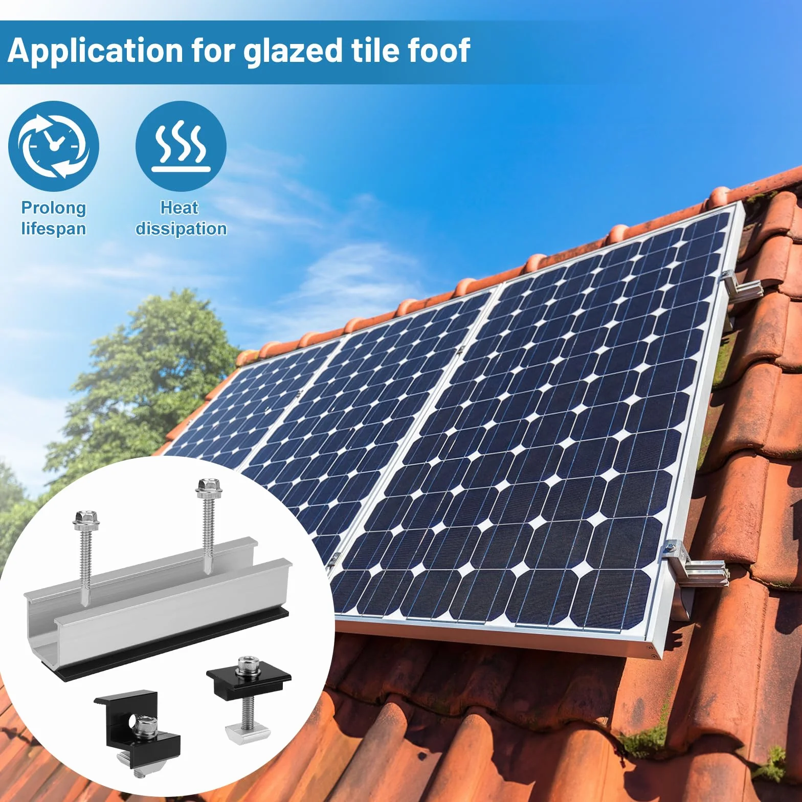 EXLECO 8 x 12 cm uchwyt solarny płaski dach zestaw montażowy do elektrowni balkonowej wspornik modułu solarnego uchwyt na płaski dach fotowoltaiczny, szyna montażowa, panel słoneczny, mocowanie z
