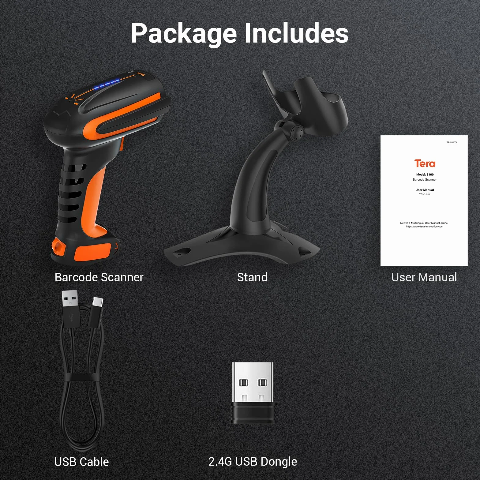 Tera Skaner kodów kreskowych Pro 3 w 1, ekstremalnie wydajny, bezprzewodowy skaner kodów kreskowych 1D, 2D, QR, Bluetooth, 2,4 G, przewodowy skaner kodów kreskowych USB-C 1D, 2500 mAh, doskonała