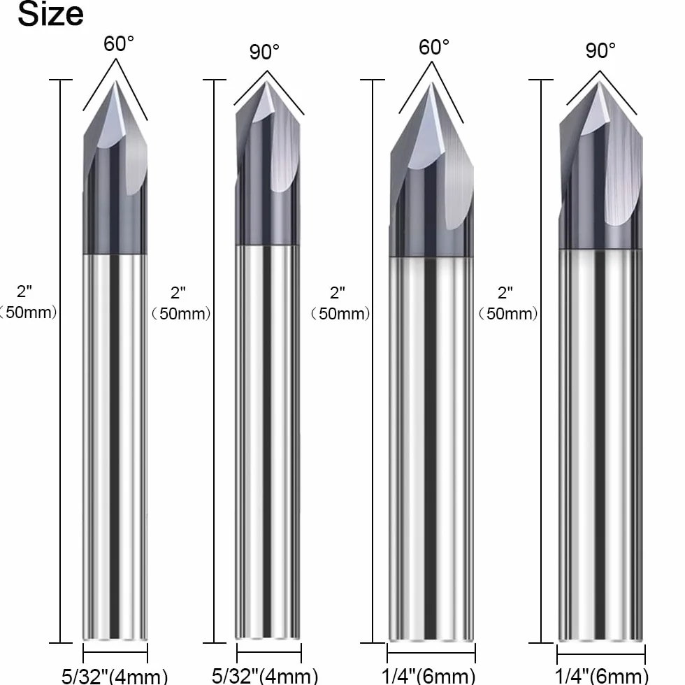 ASNOMY CNC Frez z rowkiem V 60° 90° Frez do drewna 4 mm 6 mm trzpień 3-Flauta TiAlN Powlekany węglik wolframu