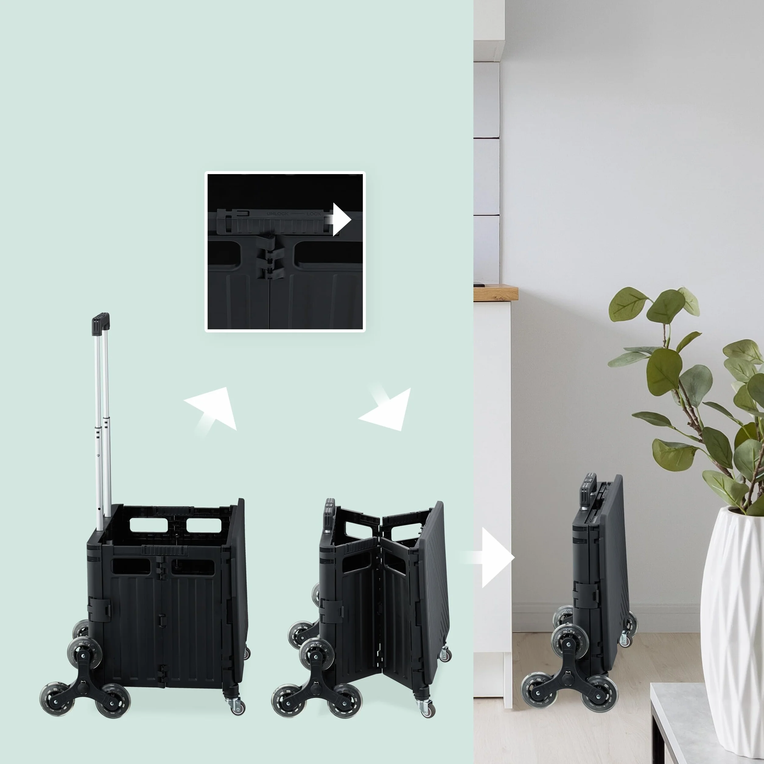 Relaxdays Wózek na zakupy, do wchodzenia po schodach, składany, kosz na zakupy z rolkami, pokrywka, uchwyt teleskopowy, do 35 kg, czarny, 1 sztuka