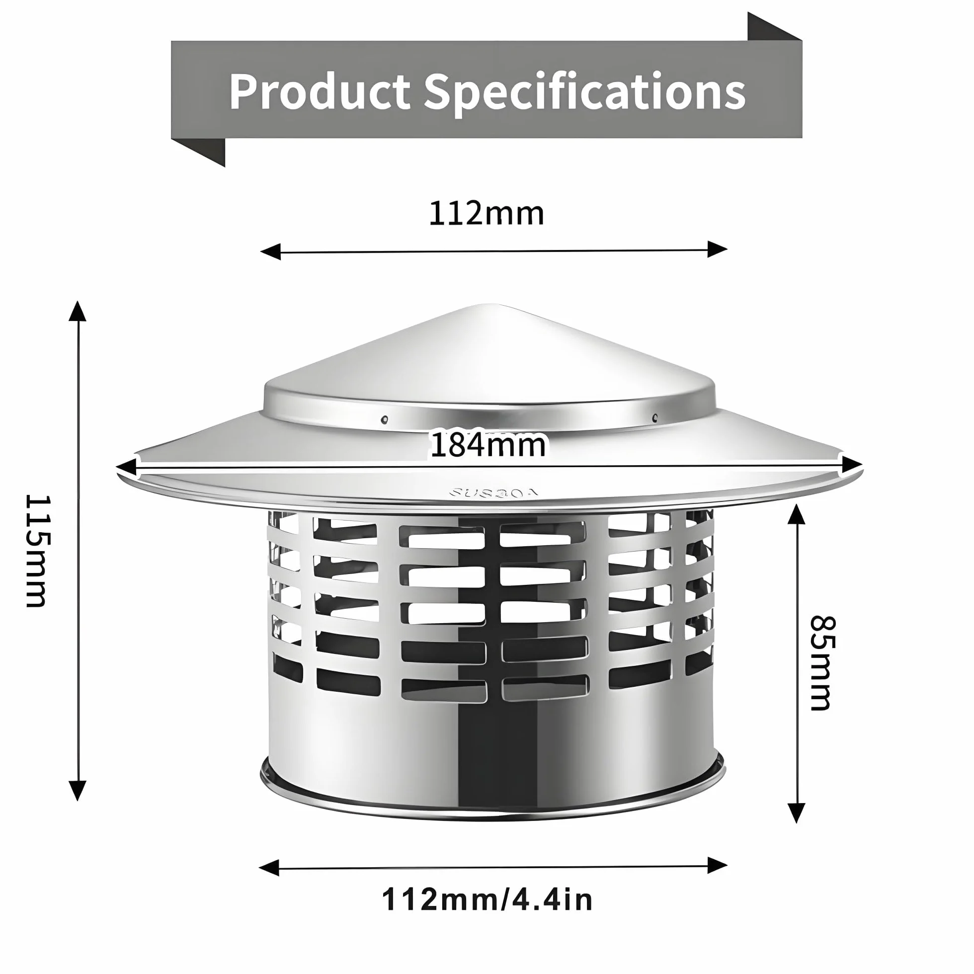 Okrągła nasada kominowa ze stali nierdzewnej 304 110mm do pieców i kominków