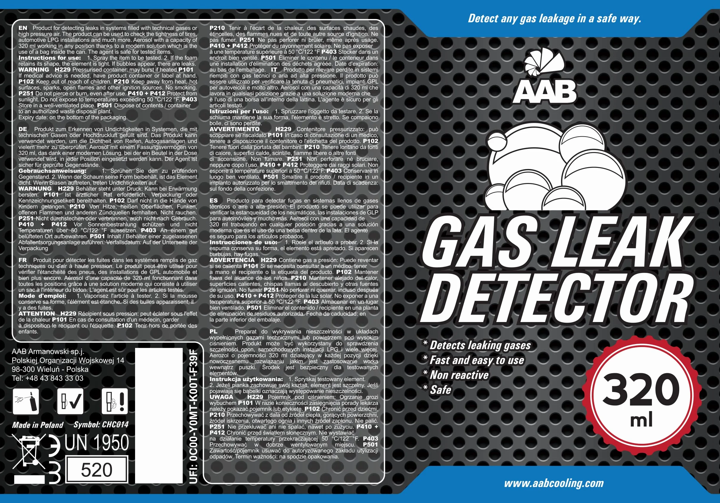 6 x AABCOOLING Wykrywacz Wycieku Gazu 320ml - Tester Szczelności, Spray do Wykrywania Nieszczelności, Pianka do Samochodowego Układu LPG, Tester Instalacji Gazowej