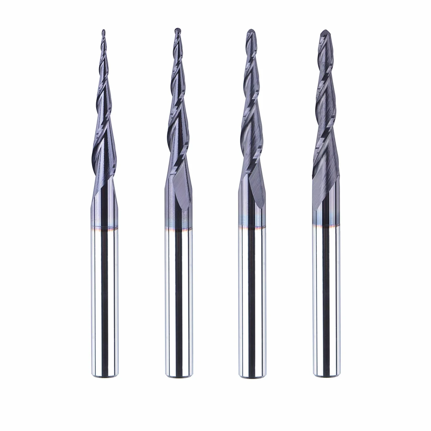 SpeTool 4 frezy stożkowe 4 mm promień 0,25-1,0 mm CNC z węglika wolframu z powłoką TiAIN