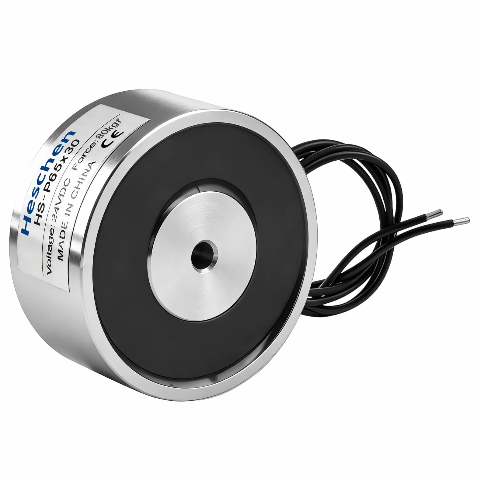 Heschen elektromagnes elektromagnetyczny elektromagnetyczny P65/30, OD: 65 mm, DC 24 V, 80 kg / 176 funtów