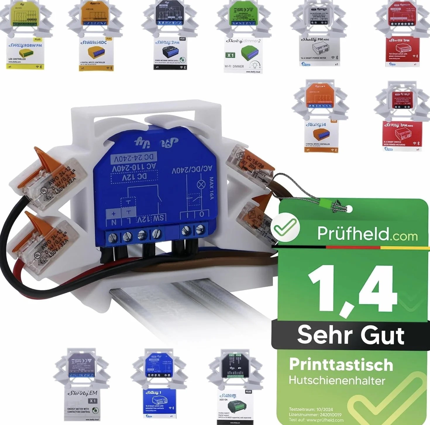 Uchwyt szynowy kompatybilny z Shelly Relay, 1 Mini Gen3, 1PM, 2PM, 2.5, RGBW2, PM, Plus i4 DC, Dimmer 2, szyna DIN, 4 sztuki