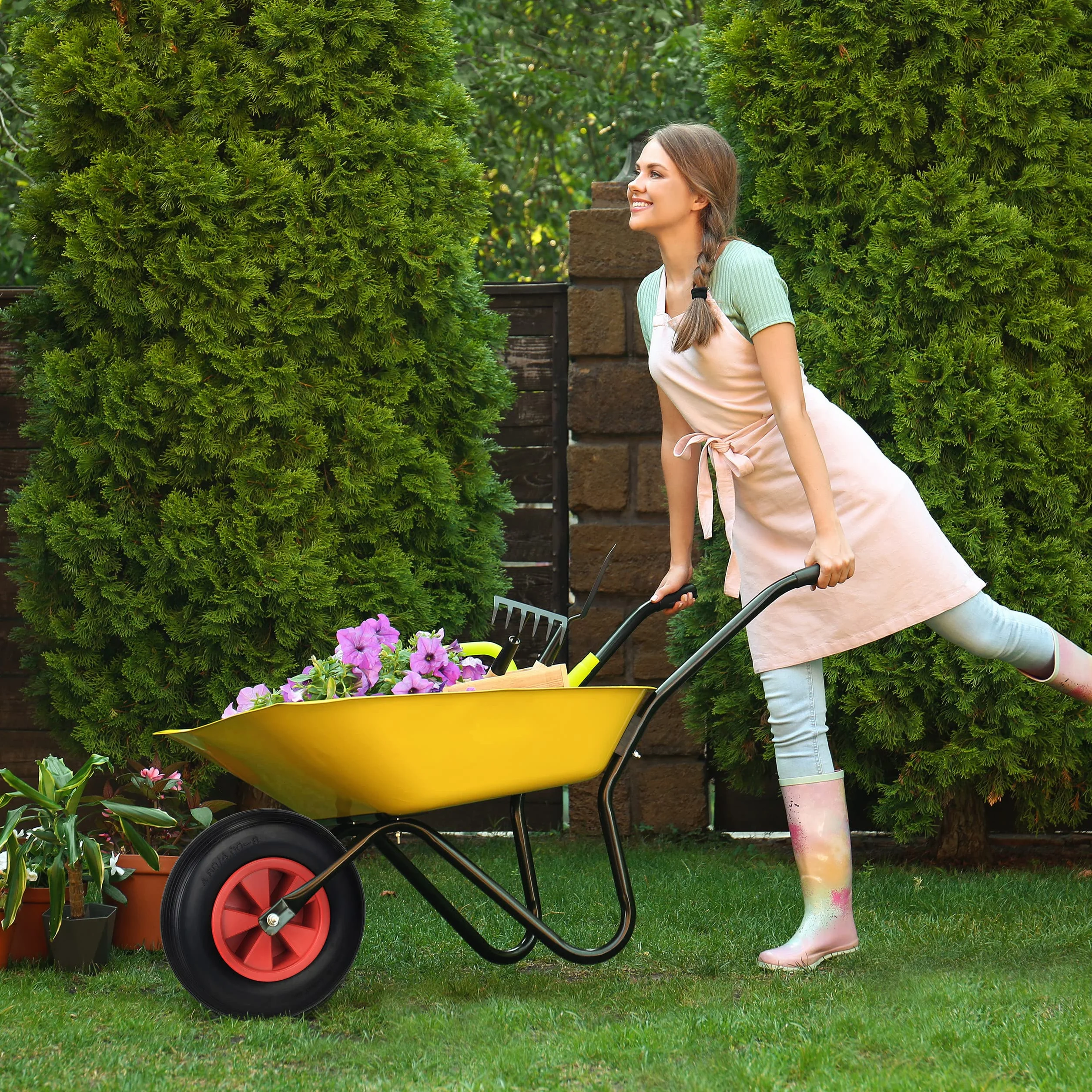 Relaxdays Koło do taczki 4.80/4.00-8, pełne koło gumowe z felgą z tworzywa sztucznego, do 100 kg, koło zapasowe odporne na przebicie, czarne/czerwone