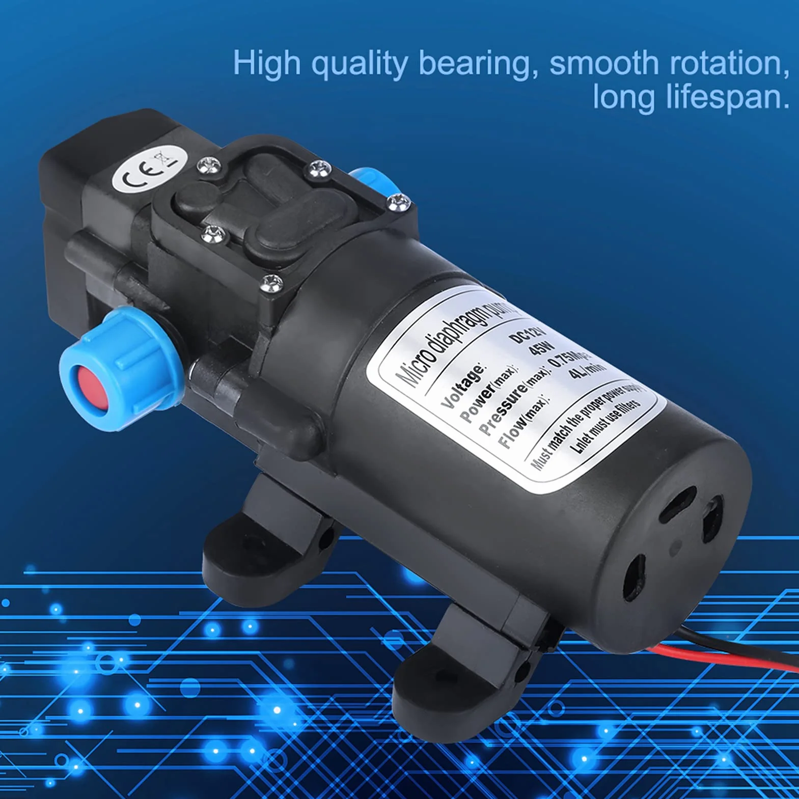 Membranowa Pompa Wodna 12 V, 12 V Pompa Membranowa Mini Pompa Samozasysająca DC 45 W Przenośna, Cicha Praca, Przepływ 4 L/min, Czarna z Przemysłowymi Pompami Membranowymi