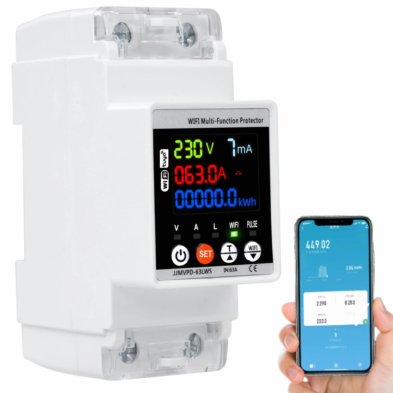 Stabilizator napięcia 220 V 63 A 230 V ochrona przeciwprzepięciowa WiFi na szynie DIN z kolorowym ekranem