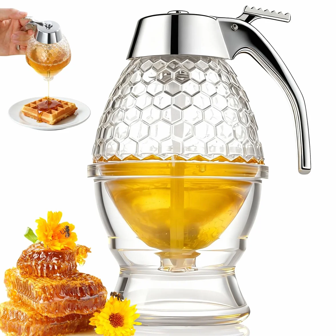 Dozownik miodu akrylowy 200 ml z uchwytem bez kapania