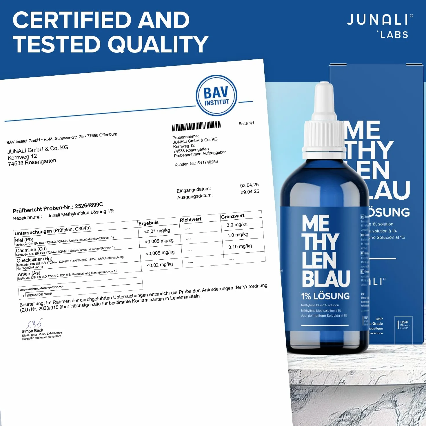 Roztwór Metylenblau 1% USP Jakość farmaceutyczna 2x 100 ml JUNALI