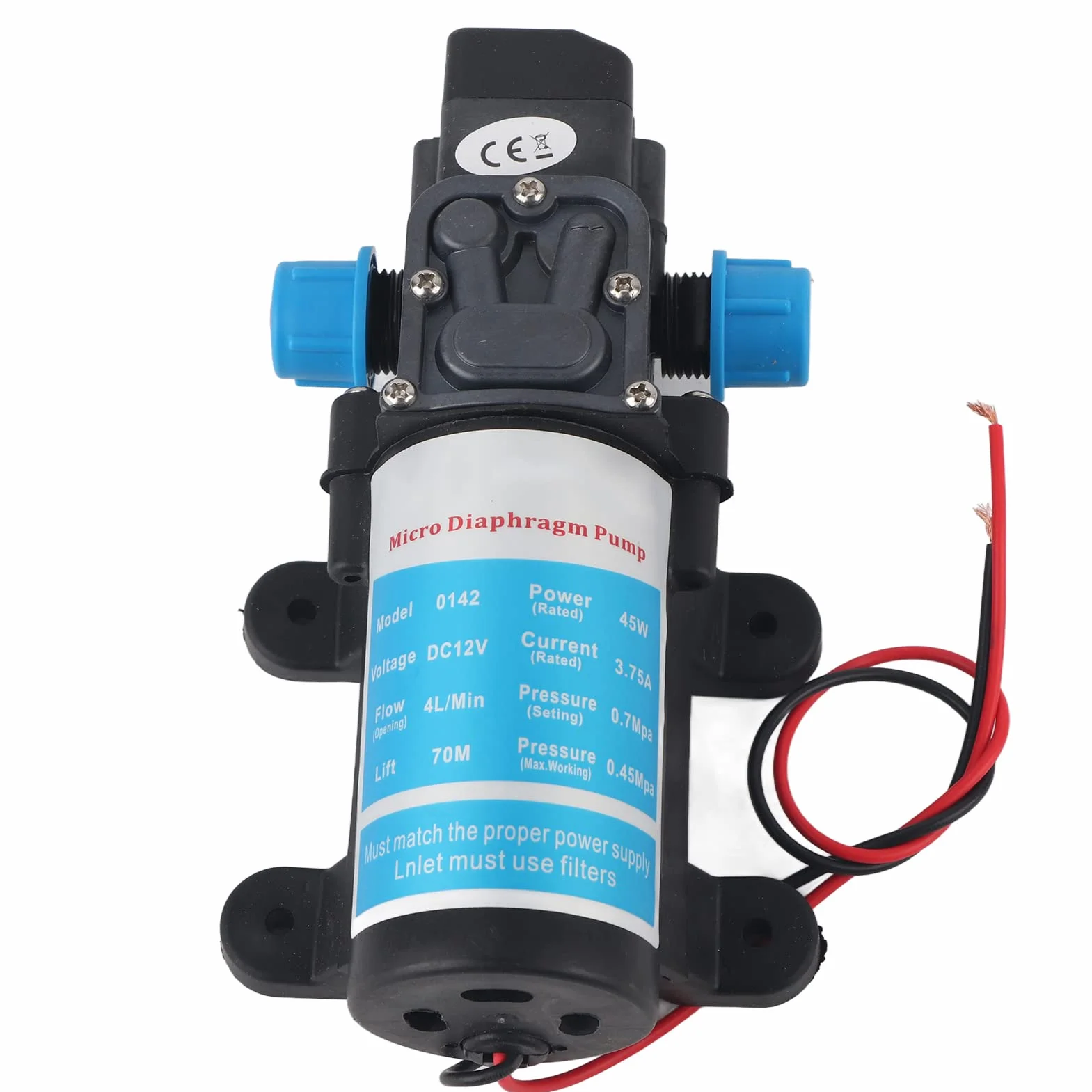 Membranowa Pompa Wodna 12 V, 12 V Pompa Membranowa Mini Pompa Samozasysająca DC 45 W Przenośna, Cicha Praca, Przepływ 4 L/min, Czarna z Przemysłowymi Pompami Membranowymi