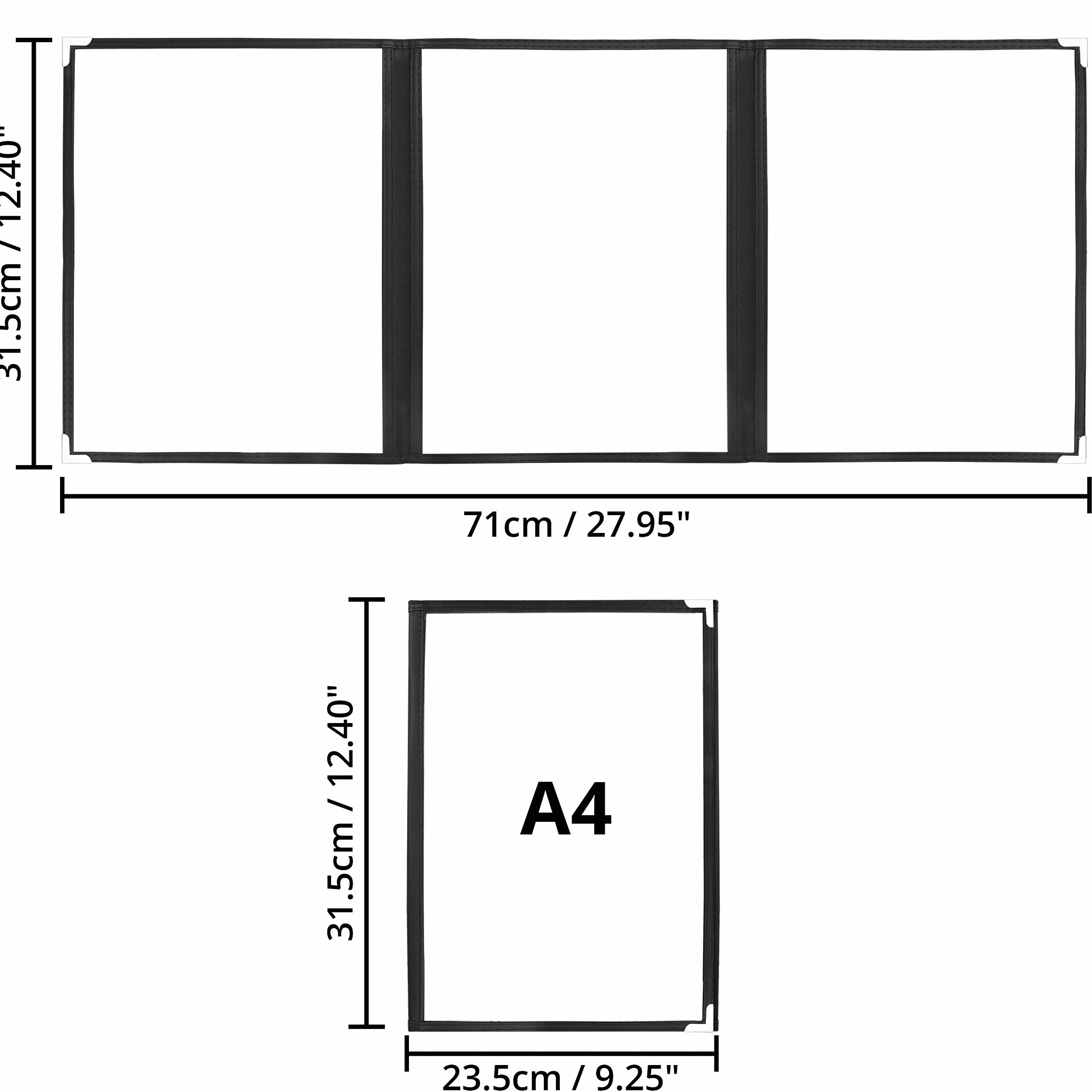 Kurtzy 3-Częściowa Składana Okładka Menu A4 (10 Sztuk) – Okładka Menu 3-Częściowa w Stylu Amerykańskim Przezroczysta – Czarna Okładka 3-Częściowa Menu z Zabezpieczonymi Rogami – Do Restauracji, Barów