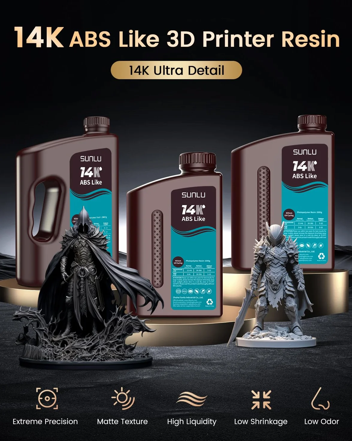 SUNLU Żywica do drukarki 3D podobna do ABS 14K 2KG, ultra precyzyjna do szczegółowego drukowania miniatur, gładka matowa powierzchnia, utwardzanie UV 405nm, kompatybilna z większością drukarek 3D LCD