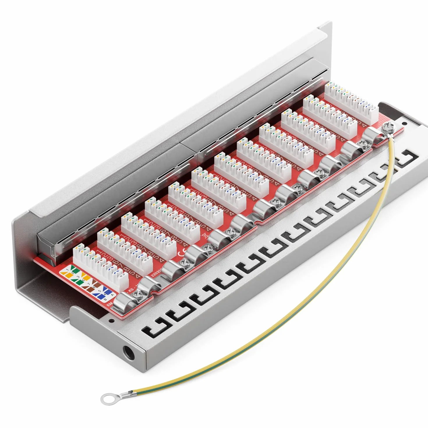 deleyCON CAT 6a Patch Panel Krosownica 12 Portów 1U Ekranowany RJ45 LAN RAL 7035 Jasnoszary