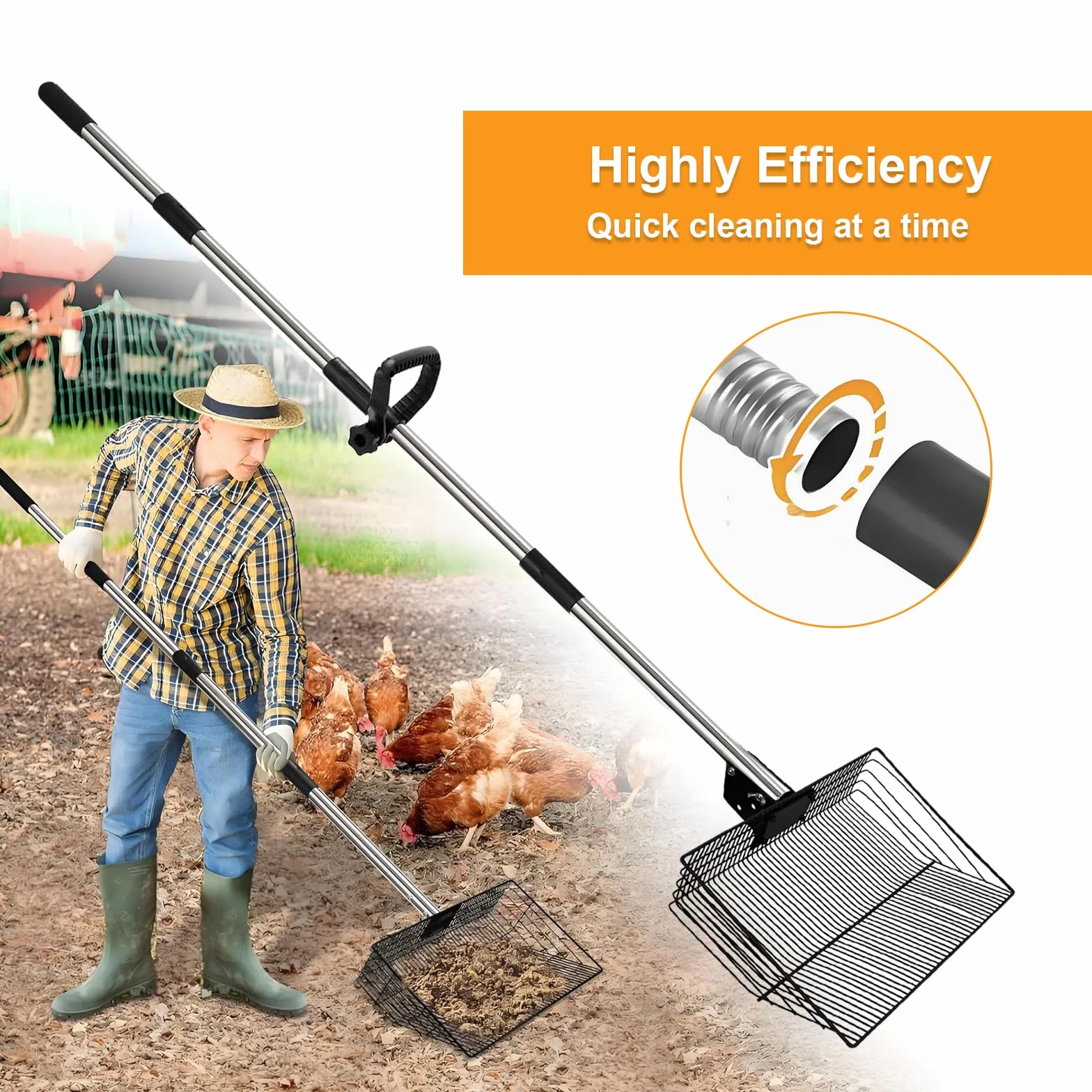 30 cm łopata do odchodów kura, akcesoria do kurnika 5-w-1 regulowana wysuwana łopata do czyszczenia kur Chicken Poop Scooper do kurnika, separacja odchodów i gruzu od piasku