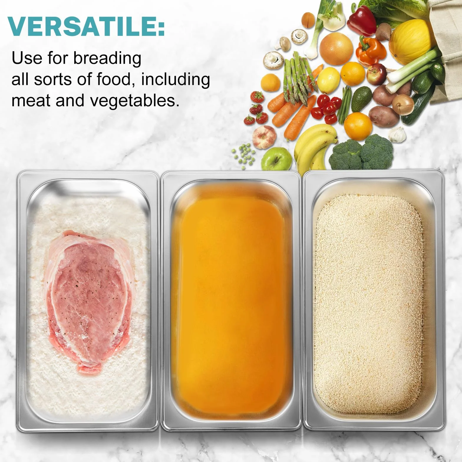 Zestaw misek do panierowania ze stali nierdzewnej GN 1/3 32,5x17,5x6,5 cm prostokątne pojemniki gastronomiczne