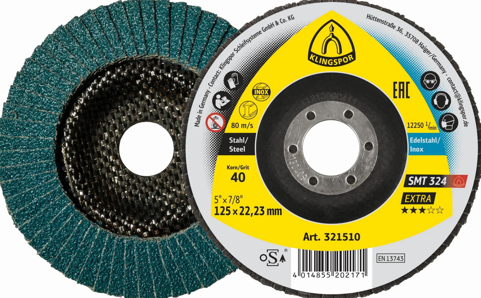 SMT 624 Supra talerz szlifierski 125 x 22,23 mm ziarnistość 40 wypukły do stali nierdzewnej