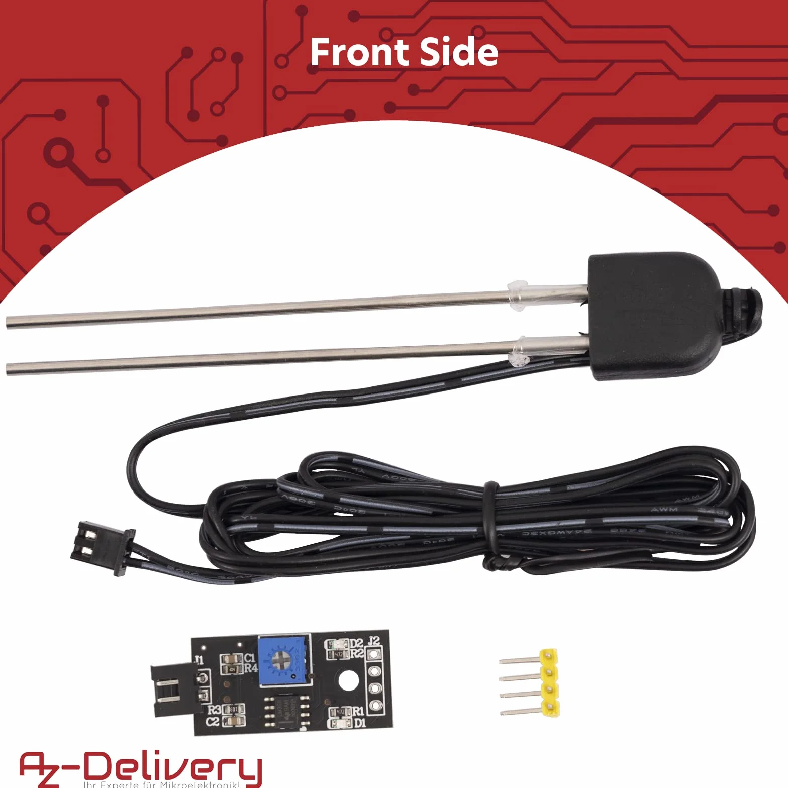 AZDelivery czujnik wilgotności gleby, detektor wilgoci i miernik wilgotności roślin z odporną na korozję sondą do automatycznego systemu nawadniania kompatybilny z Arduino i Raspberry Pi