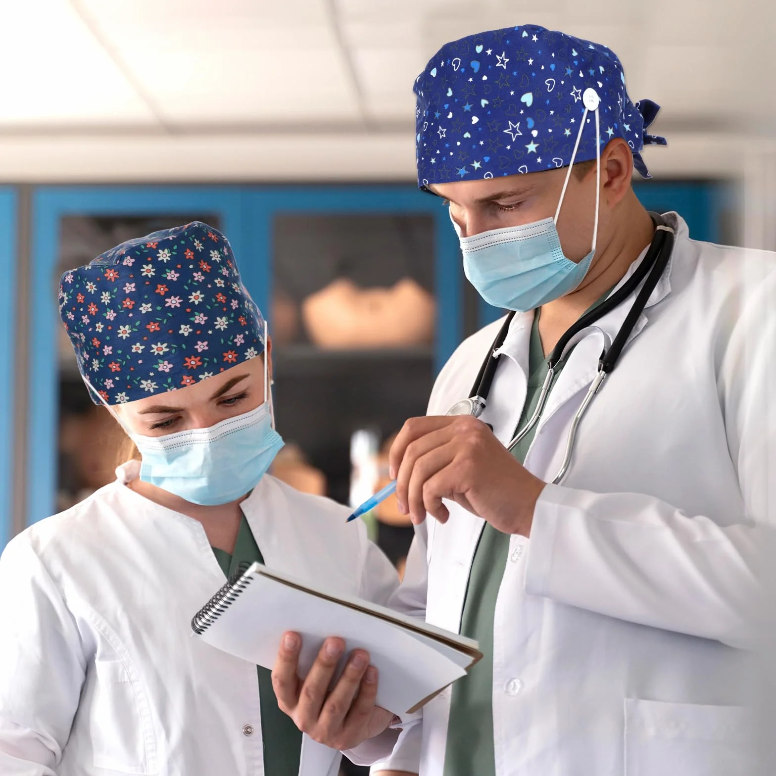 2 sztuki nakładek na czepki operacyjne dla kobiet, regulowane nakrycia głowy dla pielęgniarek, elastyczna taśma wokół karku, nakładka na głowę do pracy, czepki operacyjne dla mężczyzn z